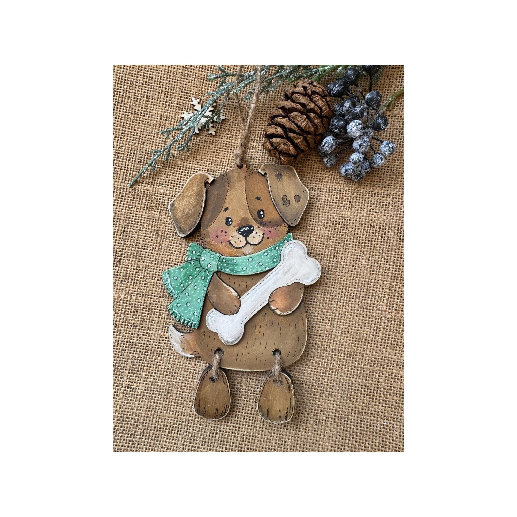 Personalized Wooden Dog Ornament - Hand-Painted Pet Christmas Gift, Woodland Decor 2 - MeasureMason Personalized Wooden Dog Ornament - Hand-Painted Pet Christmas Gift, Woodland Decor 2