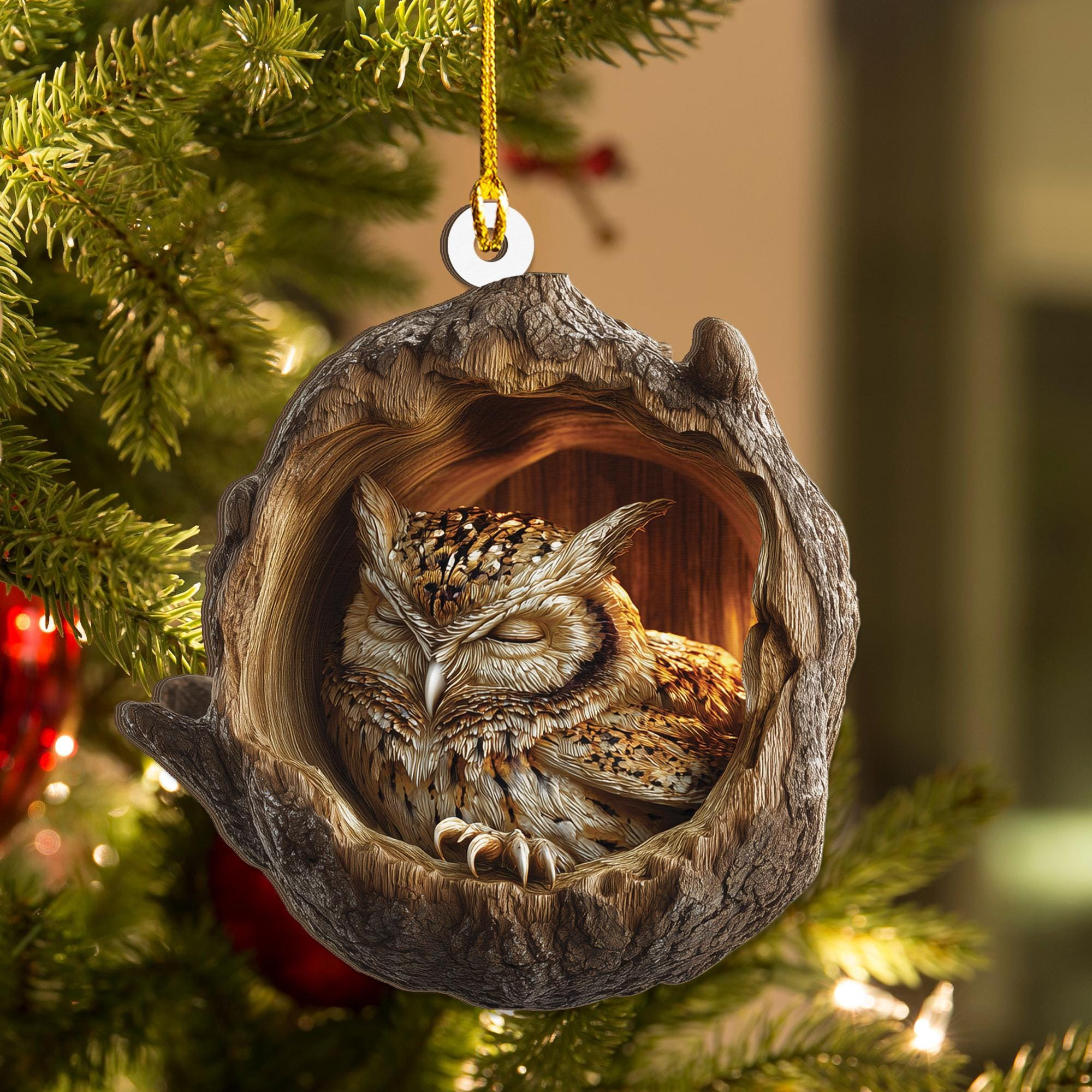 Sleeping Owl Christmas 2D Flat Wood Ornament – Peaceful Woodland Bird Ash Plywood Decor - Cute Holiday Tree Gift for Owl 3 - MeasureMason Sleeping Owl Christmas 2D Flat Wood Ornament – Peaceful Woodland Bird Ash Plywood Decor - Cute Holiday Tree Gift for Owl 3