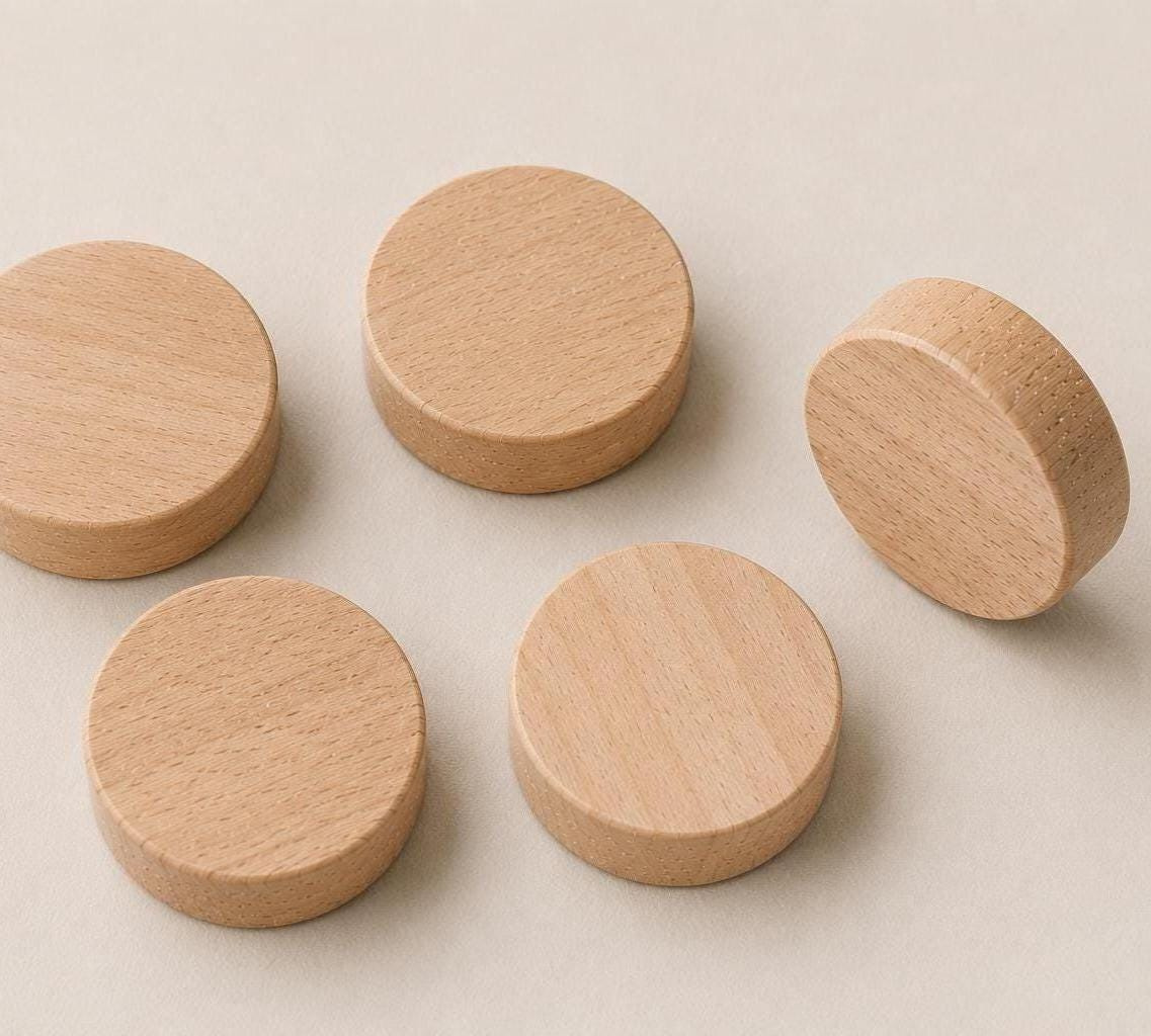 Round Wooden Magnets 3pc - Solid Birch White Wood Finish - Modern Refrigerator & Magnetic Board Magnets, 1 inch