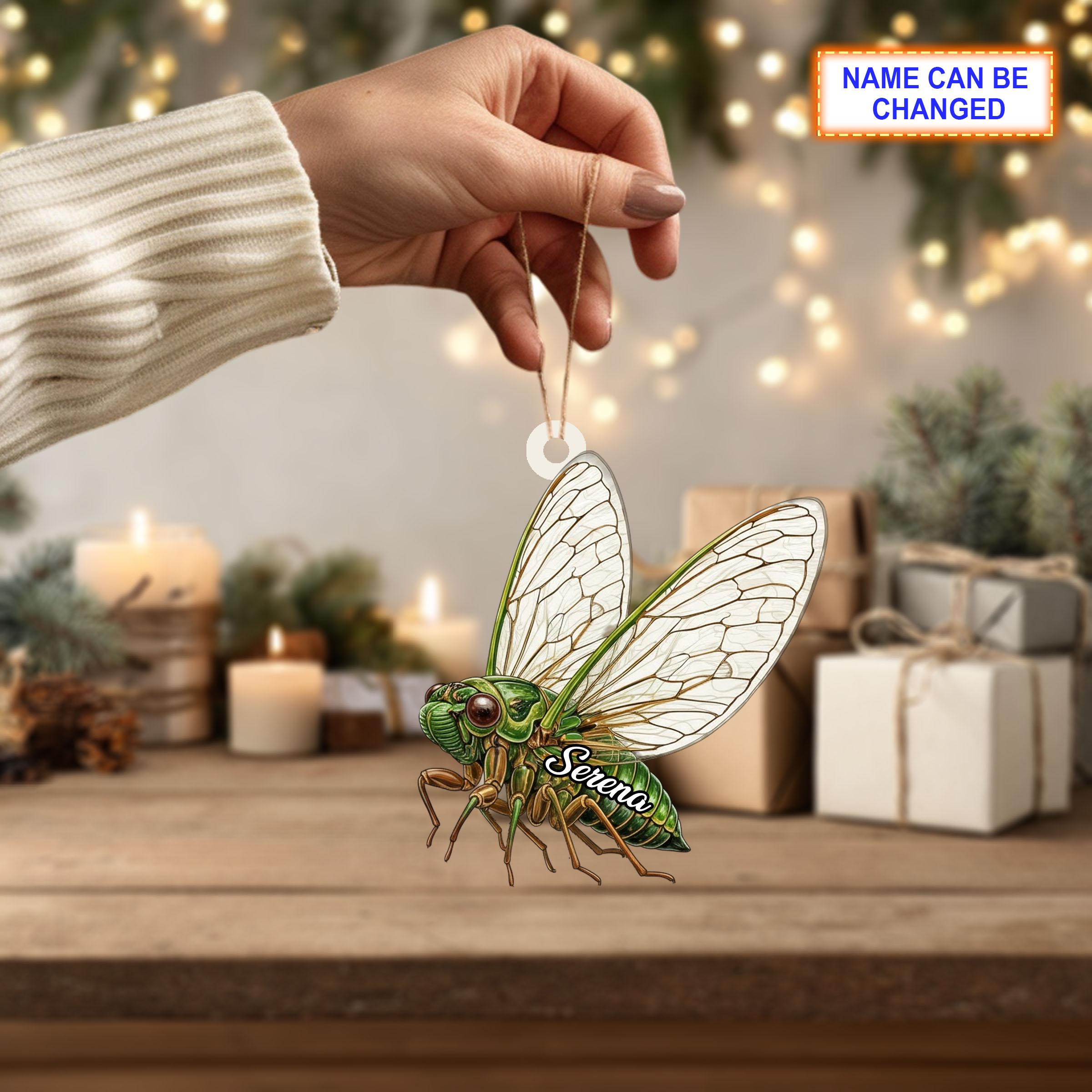 Personalized Cicada Christmas Ornament with Custom Name, Flat Holiday Tree Decor 1 - MeasureMason Personalized Cicada Christmas Ornament with Custom Name, Flat Holiday Tree Decor 1