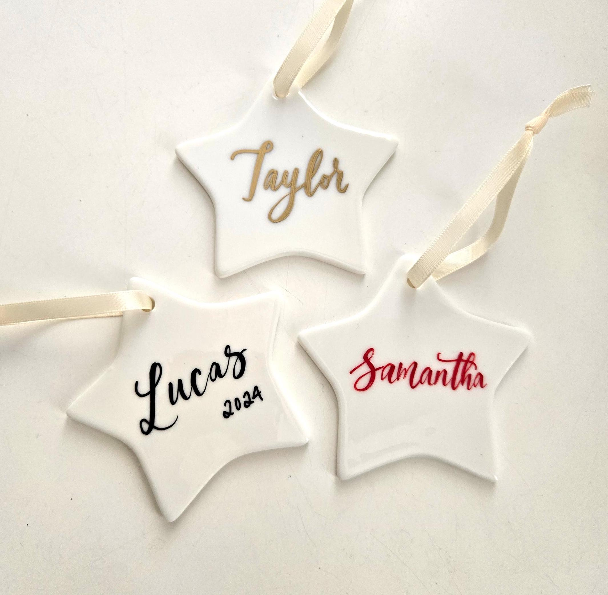 Personalized Star Christmas Ornament with Name Calligraphy Personalized Star Christmas Ornament with Name Calligraphy