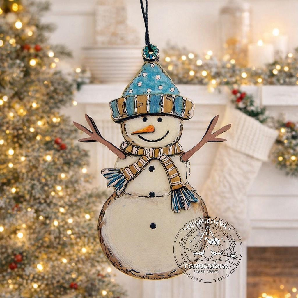 Snowman Christmas Ornament, Layered Wood Craft Kit or Painted Holiday Decoration 2 - MeasureMason Snowman Christmas Ornament, Layered Wood Craft Kit or Painted Holiday Decoration 2