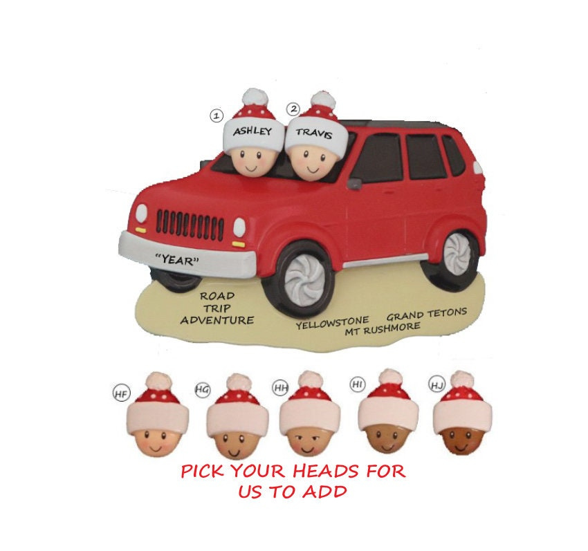 Personalized Couple Road Trip Ornament, Multi Racial Car Vacation Christmas Keepsake
