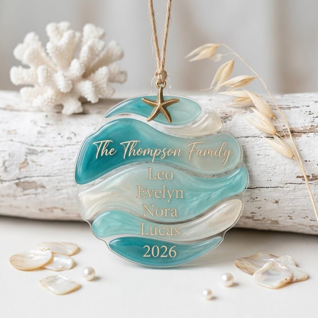 Personalized Sea Glass Tree Ornament 2026, Custom Family Christmas Keepsake Personalized Sea Glass Tree Ornament 2026, Custom Family Christmas Keepsake