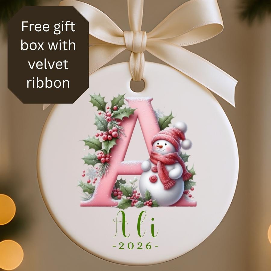 Personalized Letter Name Ornament, Watercolor Ceramic Christmas Ornament Personalized Letter Name Ornament, Watercolor Ceramic Christmas Ornament
