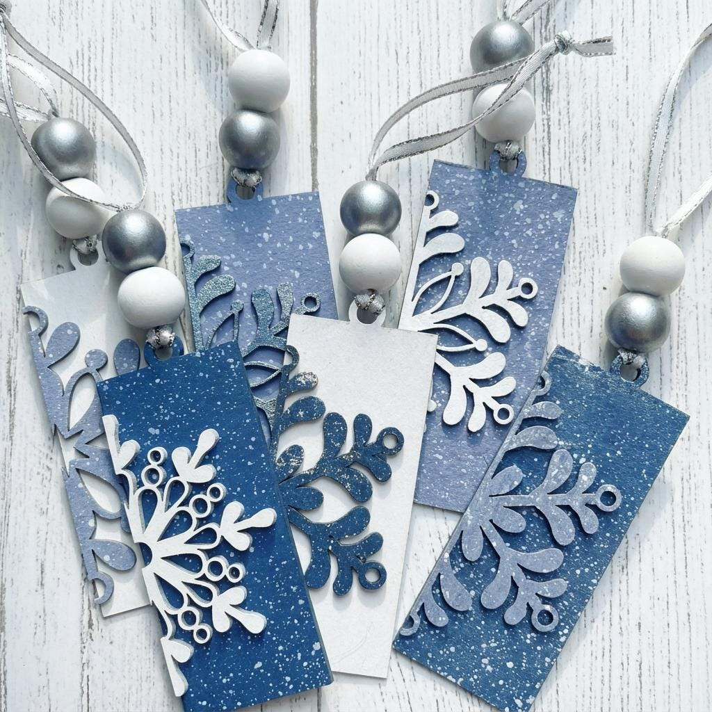 Snowflake Christmas Ornaments Set of 3, Wooden Winter Tree Decor with Bead Accents Snowflake Christmas Ornaments Set of 3, Wooden Winter Tree Decor with Bead Accents
