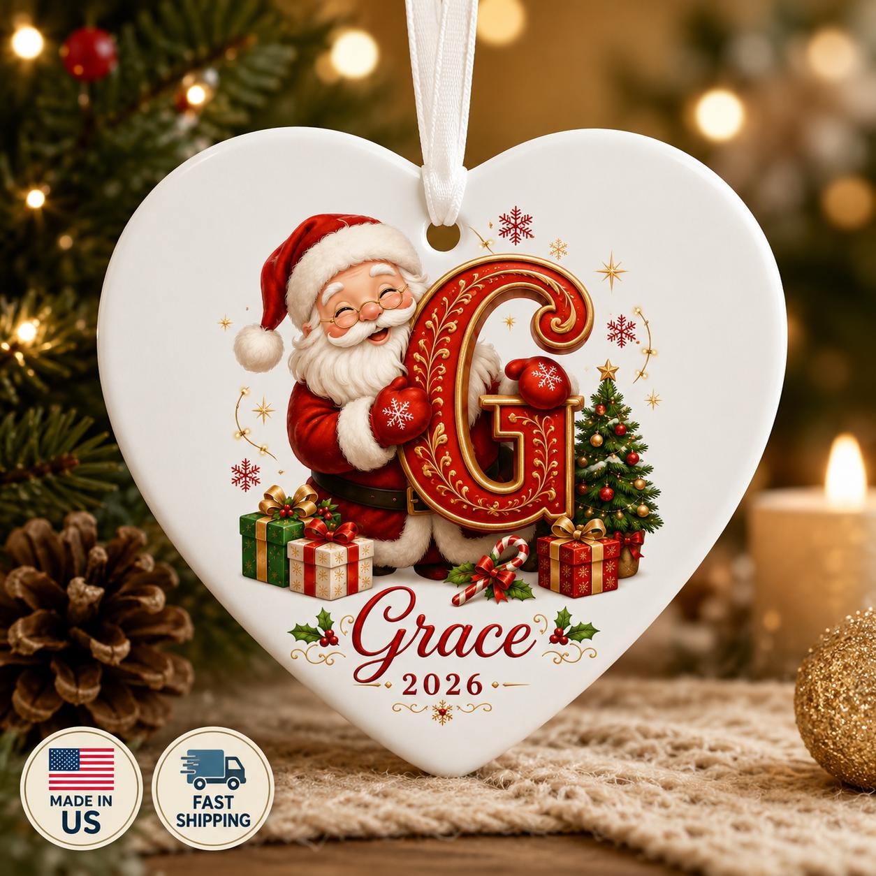 Personalized Santa Initial Ornament, Custom Name Christmas Keepsake for Kids 4 - MeasureMason Personalized Santa Initial Ornament, Custom Name Christmas Keepsake for Kids 4
