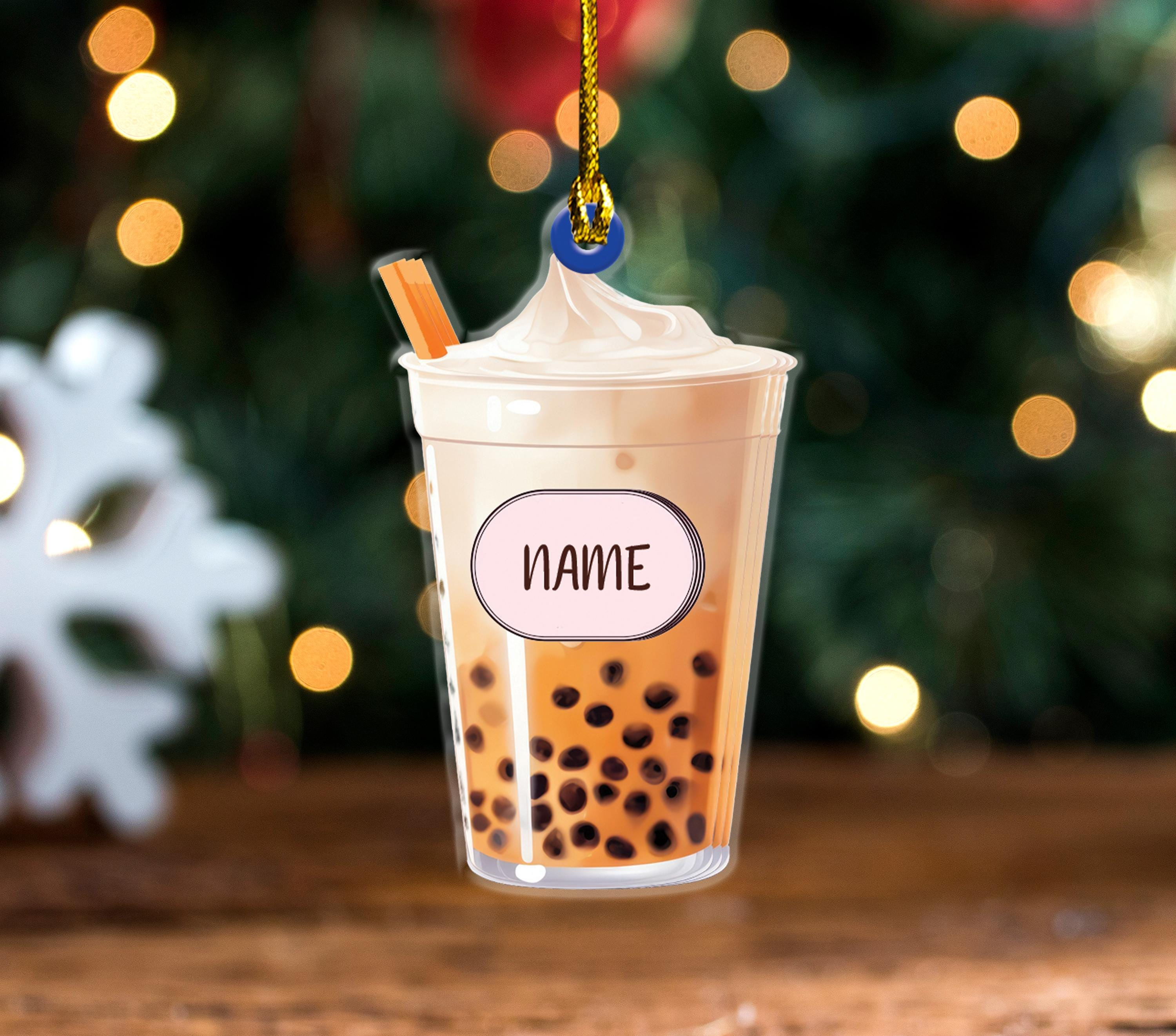 Personalized Boba Christmas Ornament, Bubble Tea Holiday Ornament Gift
