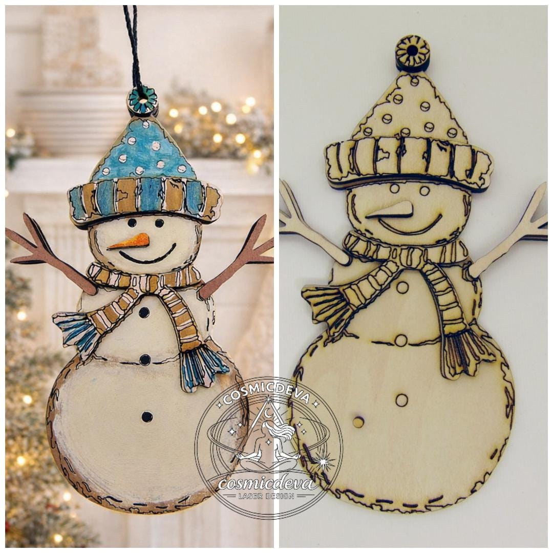 Snowman Christmas Ornament, Layered Wood Craft Kit or Painted Holiday Decoration 1 - MeasureMason Snowman Christmas Ornament, Layered Wood Craft Kit or Painted Holiday Decoration 1