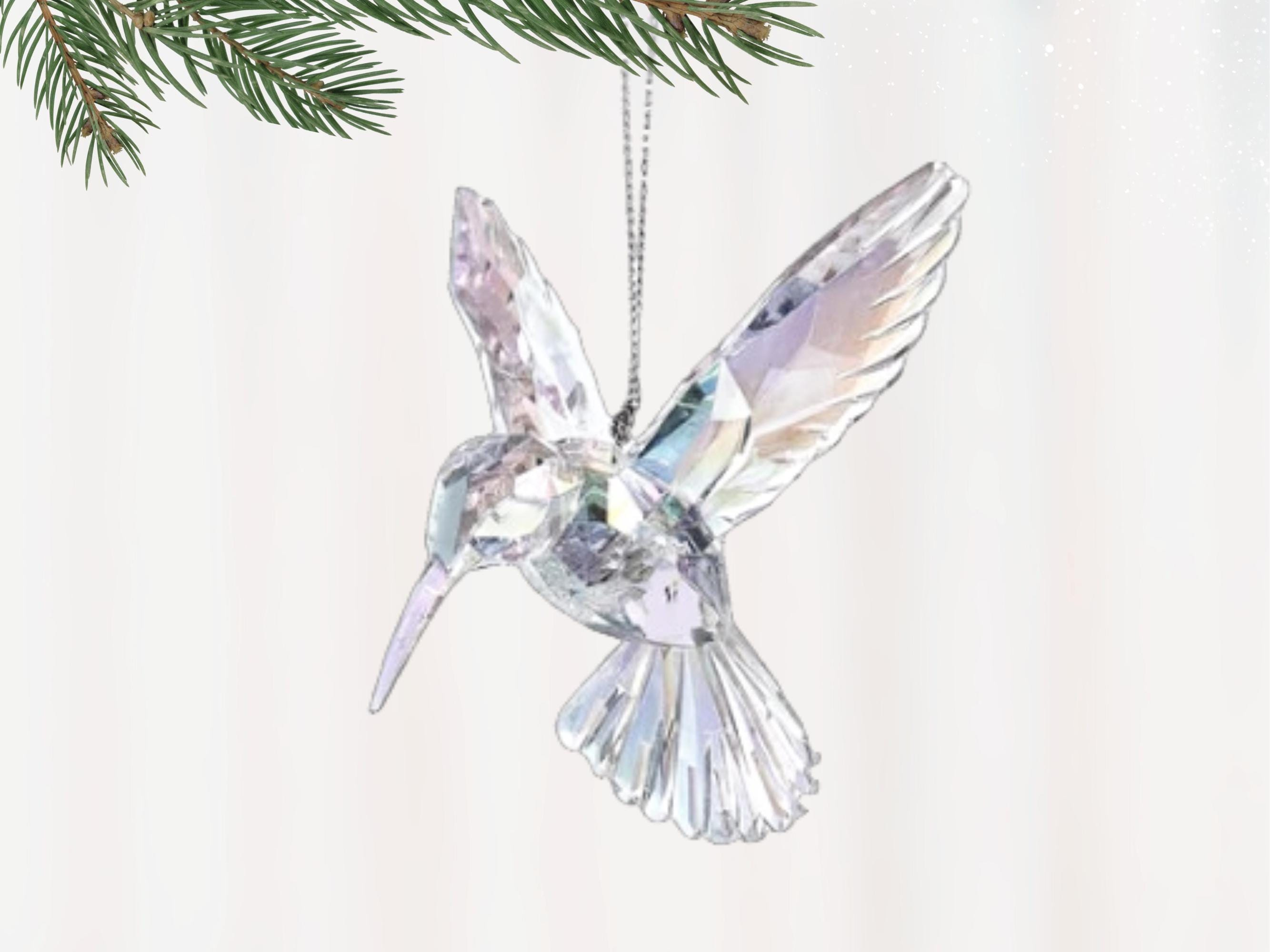 Hummingbird Christmas Ornament, Clear Faceted Acrylic Bird Suncatcher for Tree or Window Hummingbird Christmas Ornament, Clear Faceted Acrylic Bird Suncatcher for Tree or Window