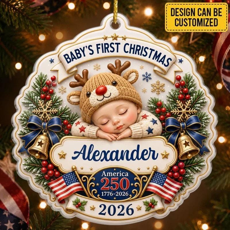 Personalized Baby First Christmas Ornament, Patriotic Newborn Keepsake Personalized Baby First Christmas Ornament, Patriotic Newborn Keepsake