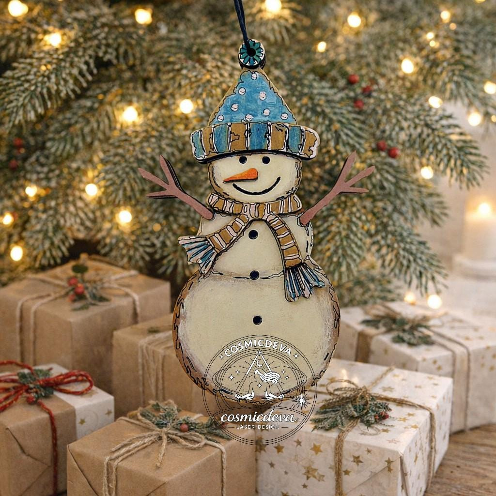 Snowman Christmas Ornament, Layered Wood Craft Kit or Painted Holiday Decoration 4 - MeasureMason Snowman Christmas Ornament, Layered Wood Craft Kit or Painted Holiday Decoration 4