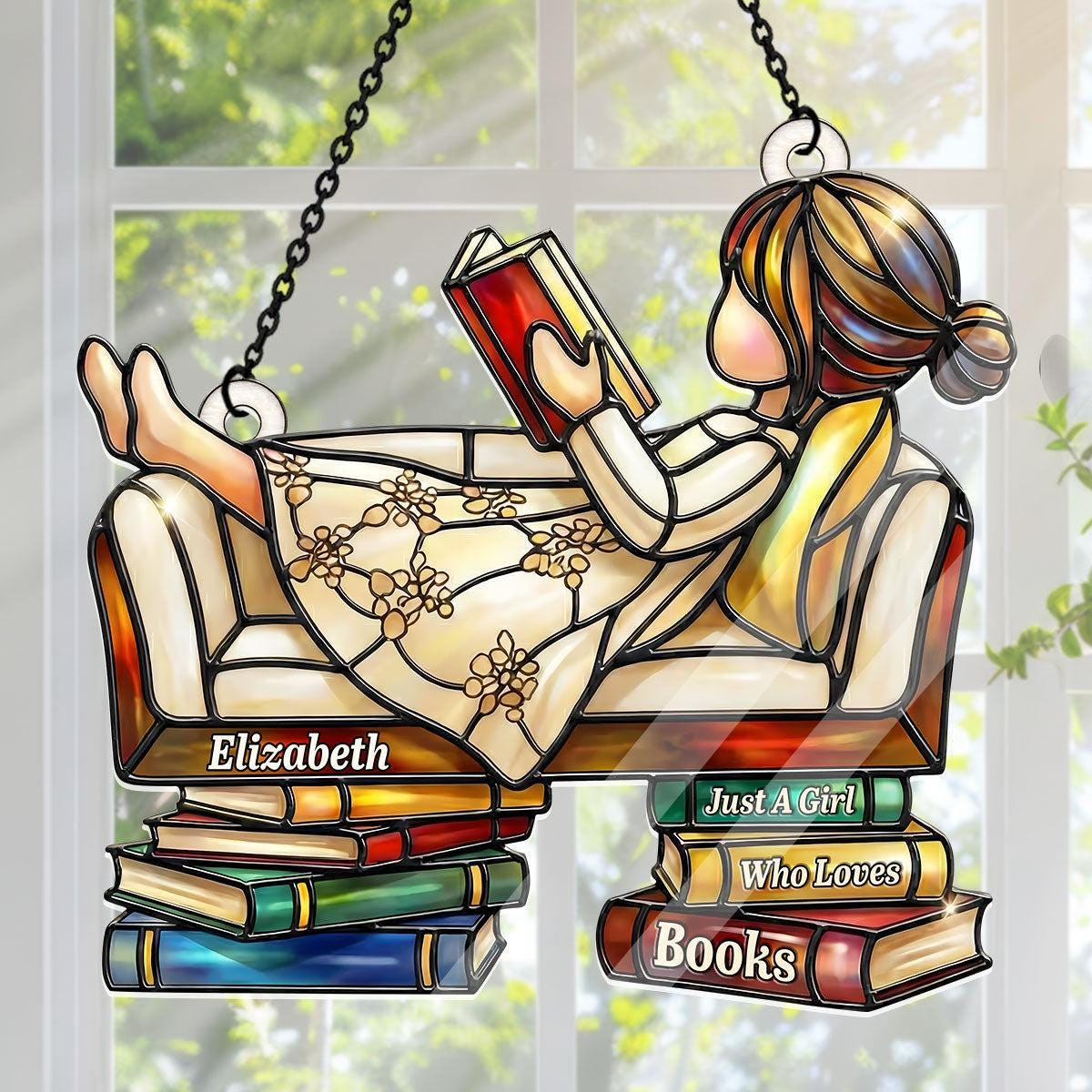 Personalized Book Lover Suncatcher Window Hanging Gift for Readers 2 - MeasureMason Personalized Book Lover Suncatcher Window Hanging Gift for Readers 2