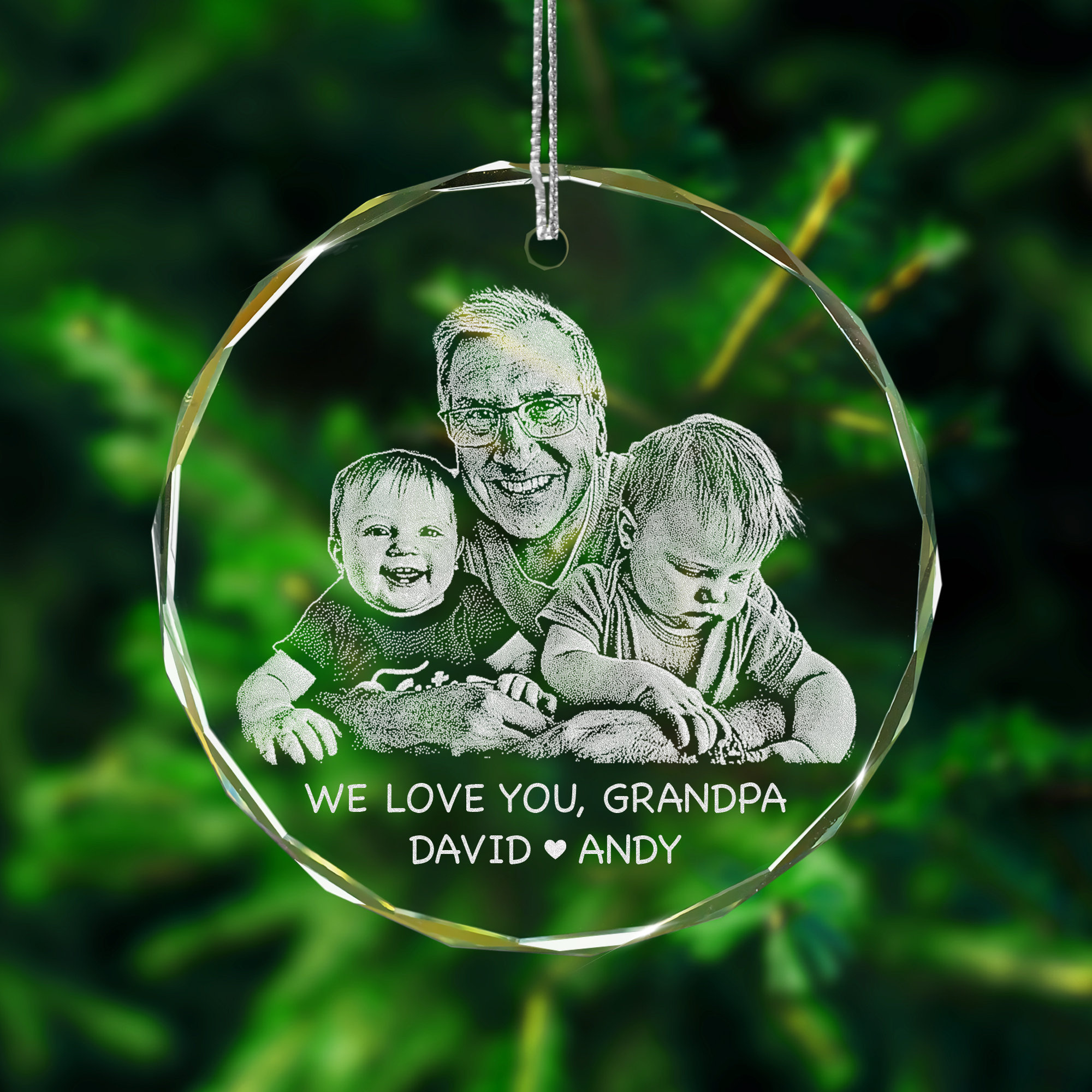 Personalized Photo Crystal Glass Ornament, Engraved Christmas Gift for Family Personalized Photo Crystal Glass Ornament, Engraved Christmas Gift for Family