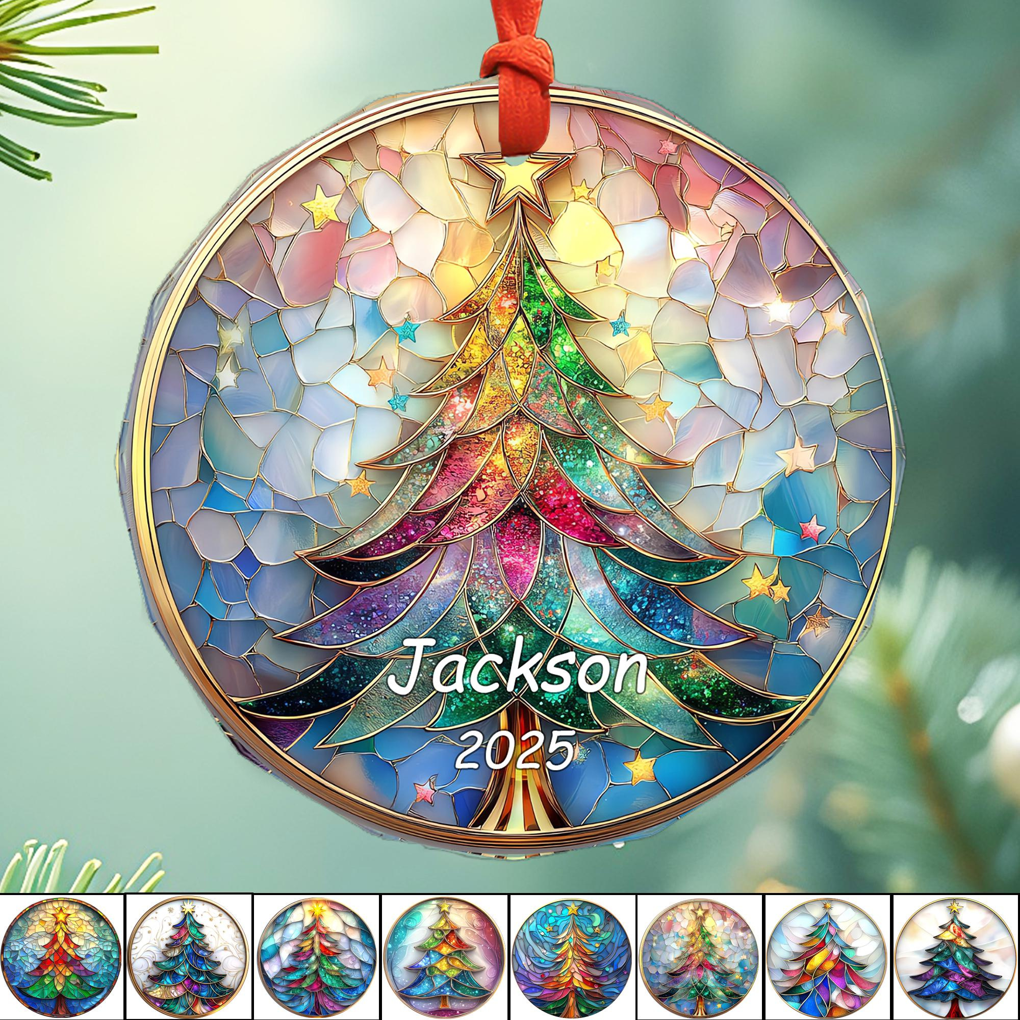 Personalized Christmas Ornament with Name and Year, Stained Glass Tree Holiday Keepsake Personalized Christmas Ornament with Name and Year, Stained Glass Tree Holiday Keepsake