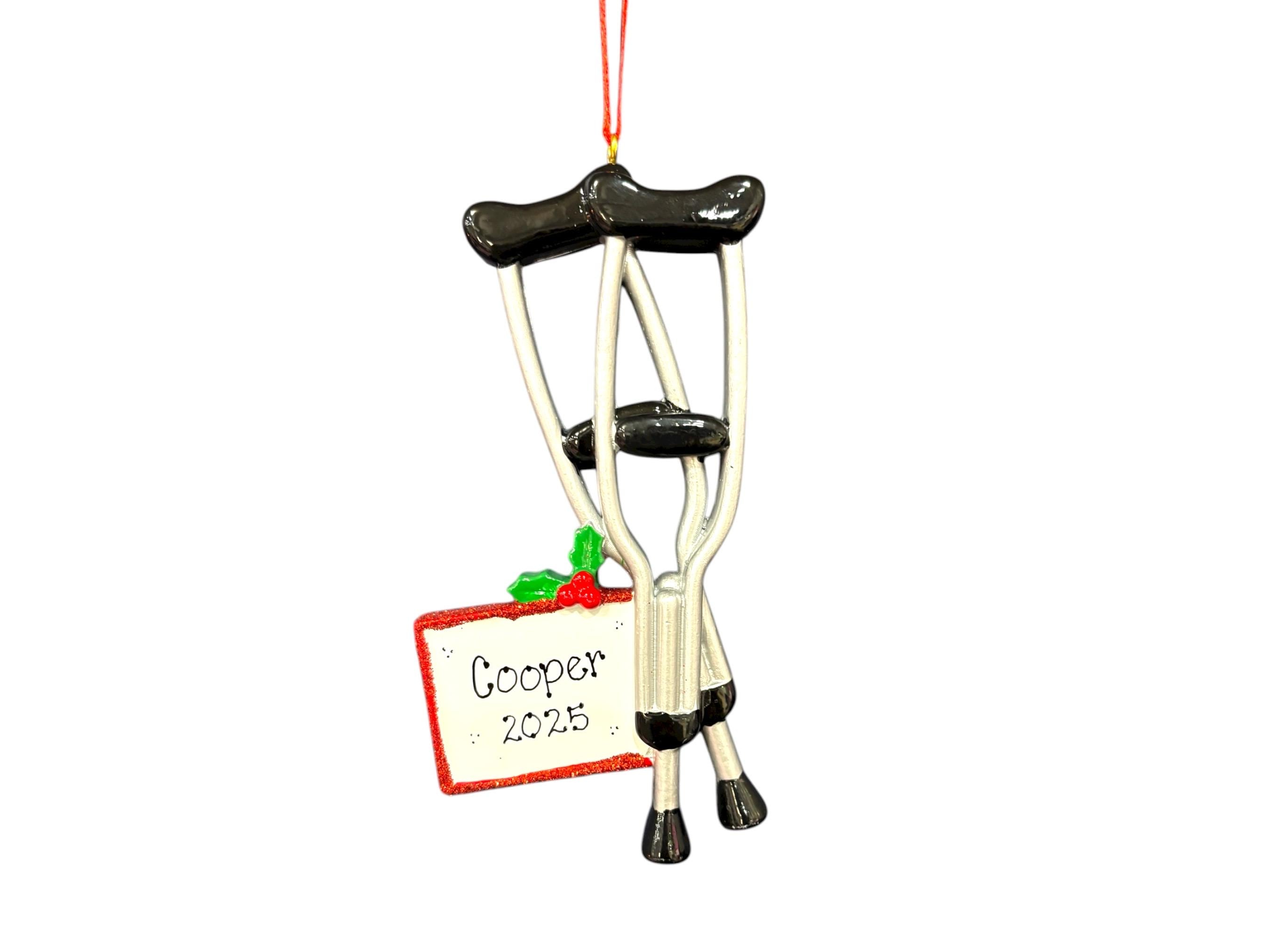 Personalized Crutches Christmas Ornament for Broken Leg or Foot Cast Recovery Gift 1 - MeasureMason Personalized Crutches Christmas Ornament for Broken Leg or Foot Cast Recovery Gift 1