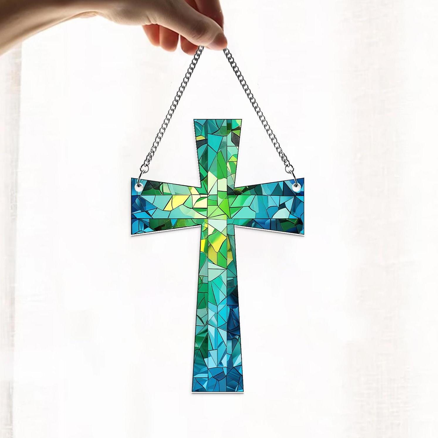 Cross Suncatcher Ornament, Religious Window Hanging, Faith Home Decor