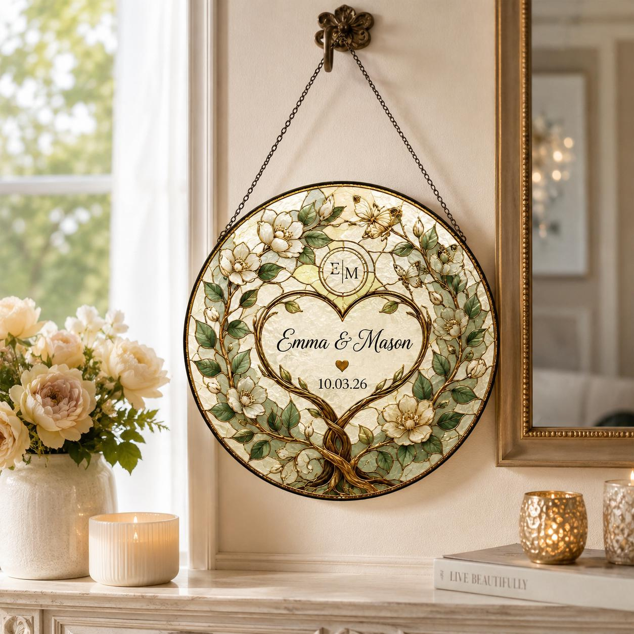 Personalized Stained Glass Suncatcher for Couples, Custom Name Wedding Anniversary Gift 2 - MeasureMason Personalized Stained Glass Suncatcher for Couples, Custom Name Wedding Anniversary Gift 2