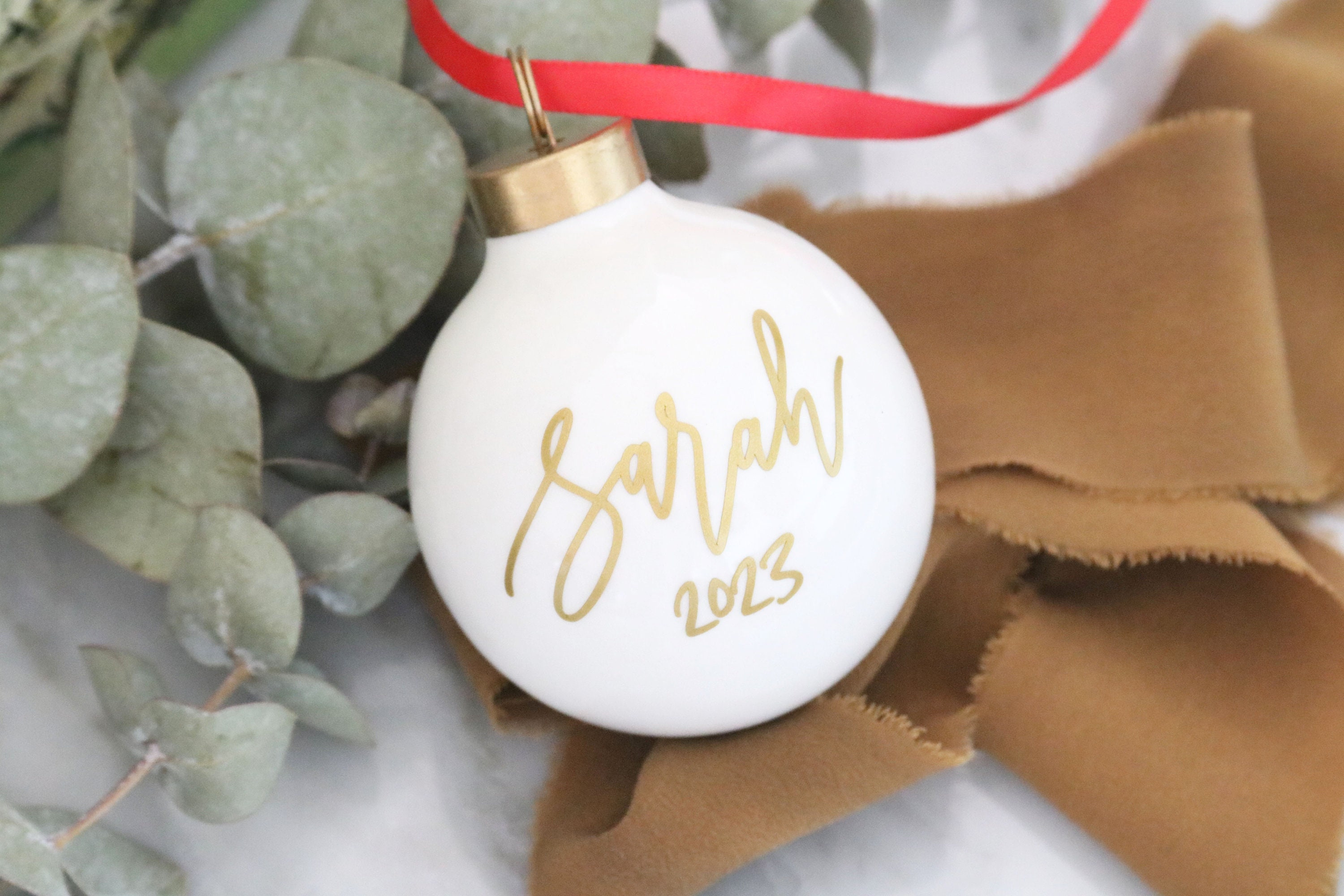 Personalized Christmas Ornament, Custom Round Porcelain Name Ornament for Tree Decor 2 - MeasureMason Personalized Christmas Ornament, Custom Round Porcelain Name Ornament for Tree Decor 2