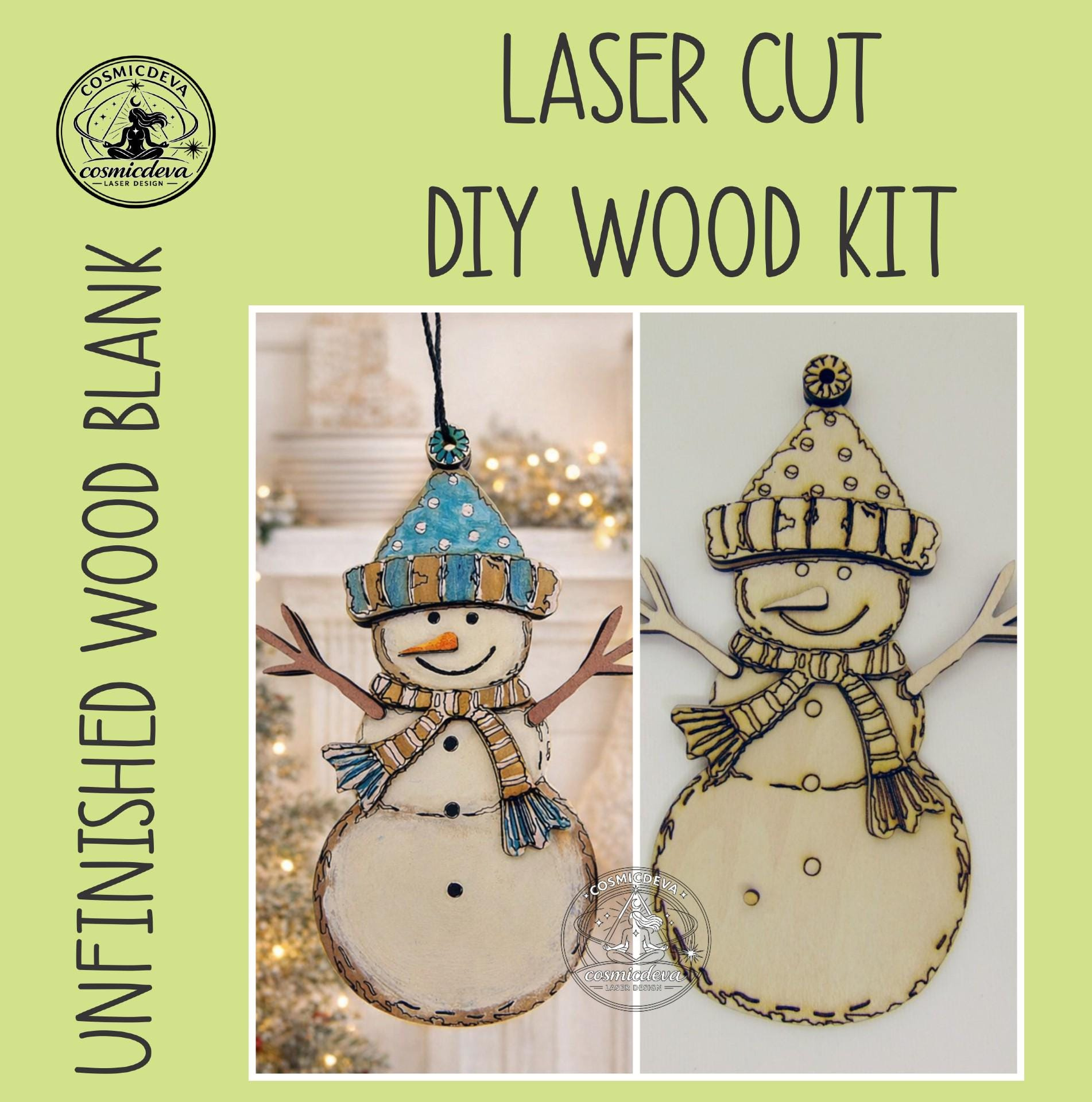 Snowman Christmas Ornament, Layered Wood Craft Kit or Painted Holiday Decoration Snowman Christmas Ornament, Layered Wood Craft Kit or Painted Holiday Decoration