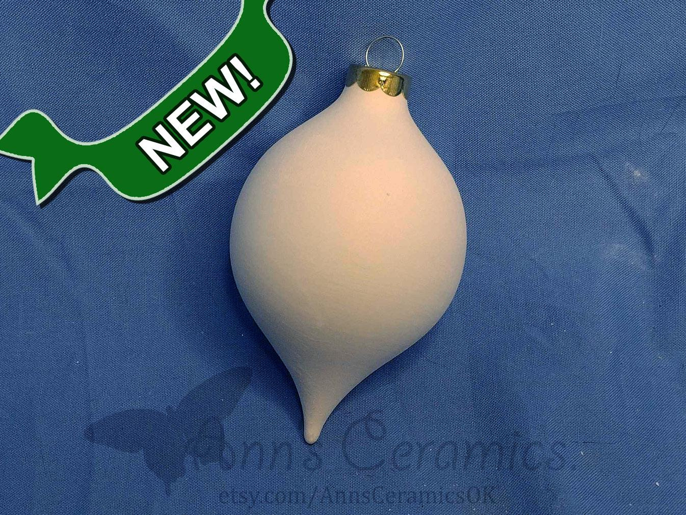 Unpainted Ceramic Teardrop Ornament, Paint Your Own Christmas Tree Ornament