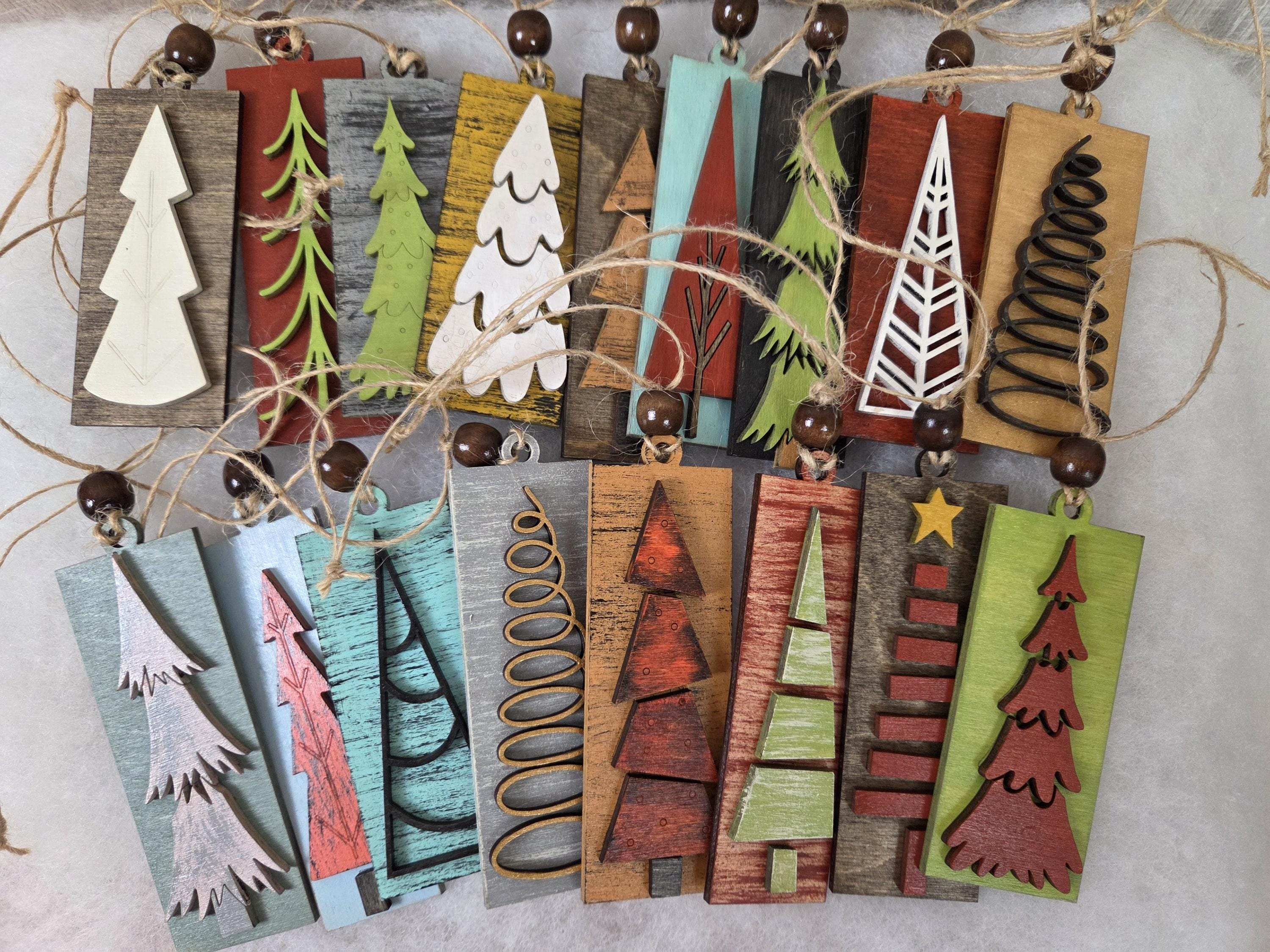 Rustic Wooden Christmas Ornaments Set, Farmhouse Holiday Tree Decorations 1 - MeasureMason Rustic Wooden Christmas Ornaments Set, Farmhouse Holiday Tree Decorations 1