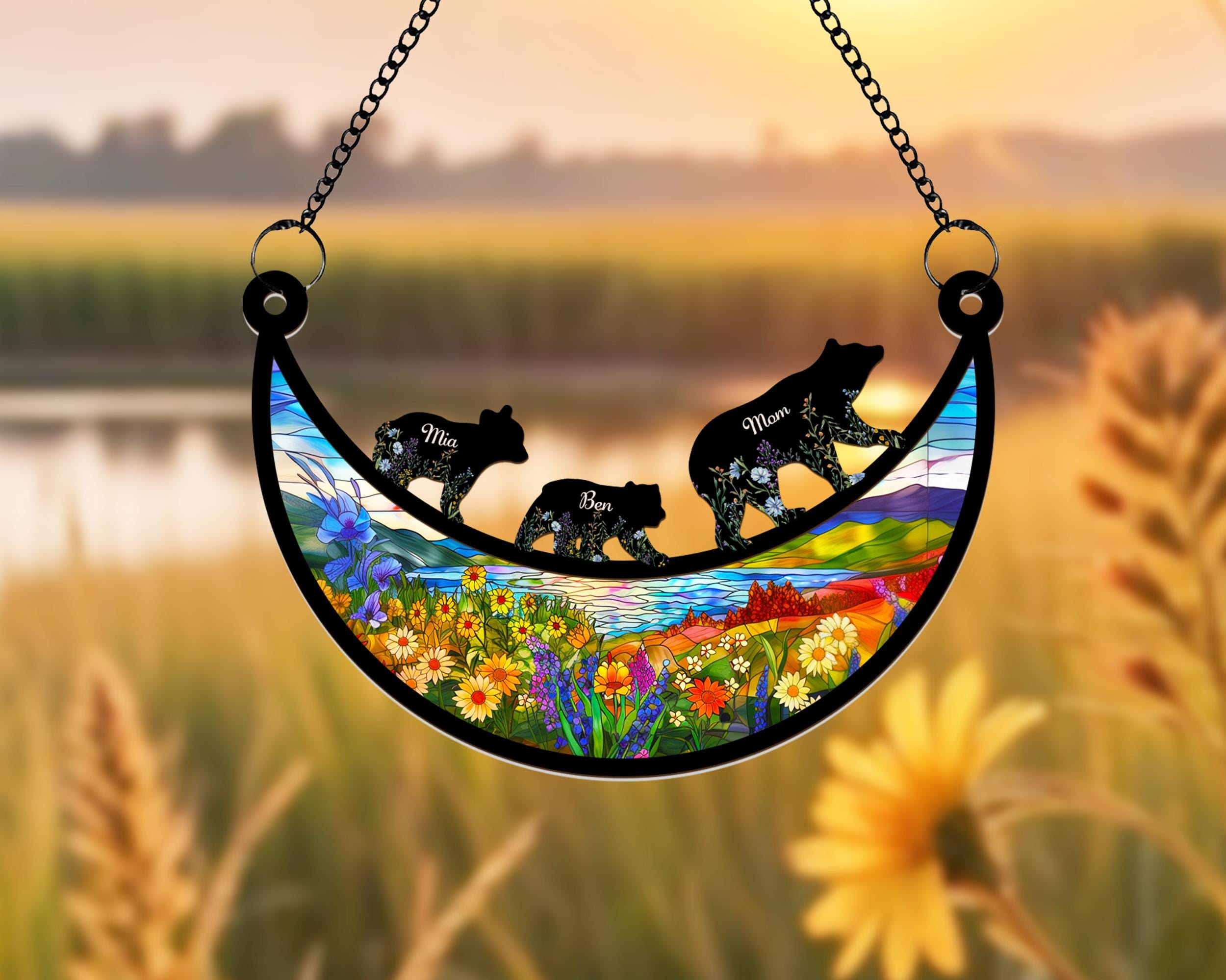 Custom Mama Bear Suncatcher, Personalized Bear Family Window Hanging Gift for Mom 4 - MeasureMason Custom Mama Bear Suncatcher, Personalized Bear Family Window Hanging Gift for Mom 4