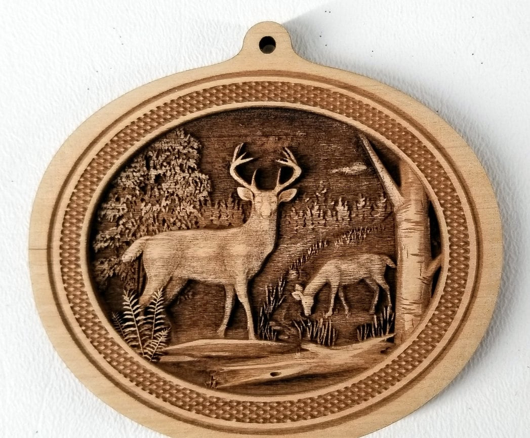Deer Christmas Ornament, Laser Engraved 3D Wooden Holiday Decor Deer Christmas Ornament, Laser Engraved 3D Wooden Holiday Decor