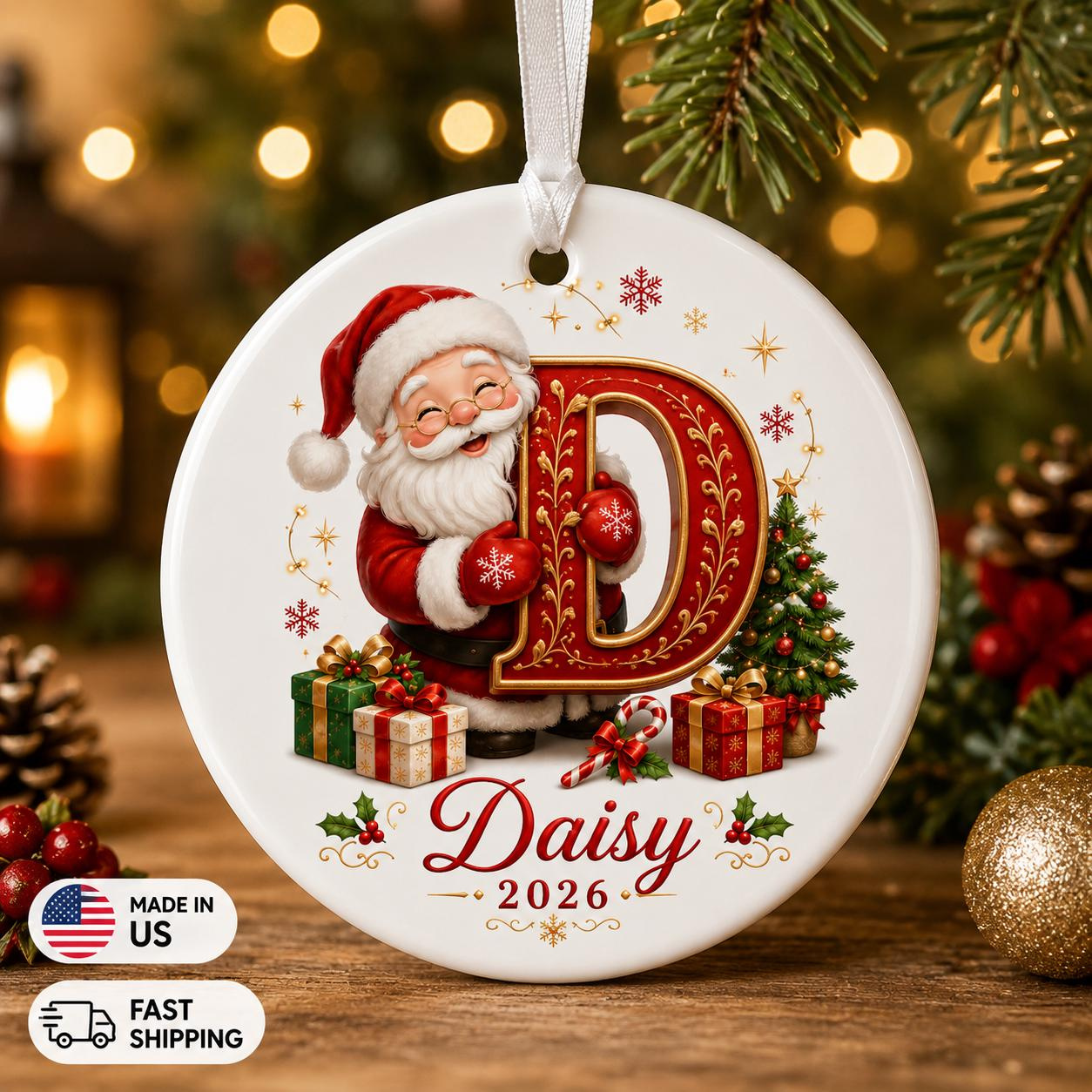 Personalized Santa Initial Ornament, Custom Name Christmas Keepsake for Kids 3 - MeasureMason Personalized Santa Initial Ornament, Custom Name Christmas Keepsake for Kids 3