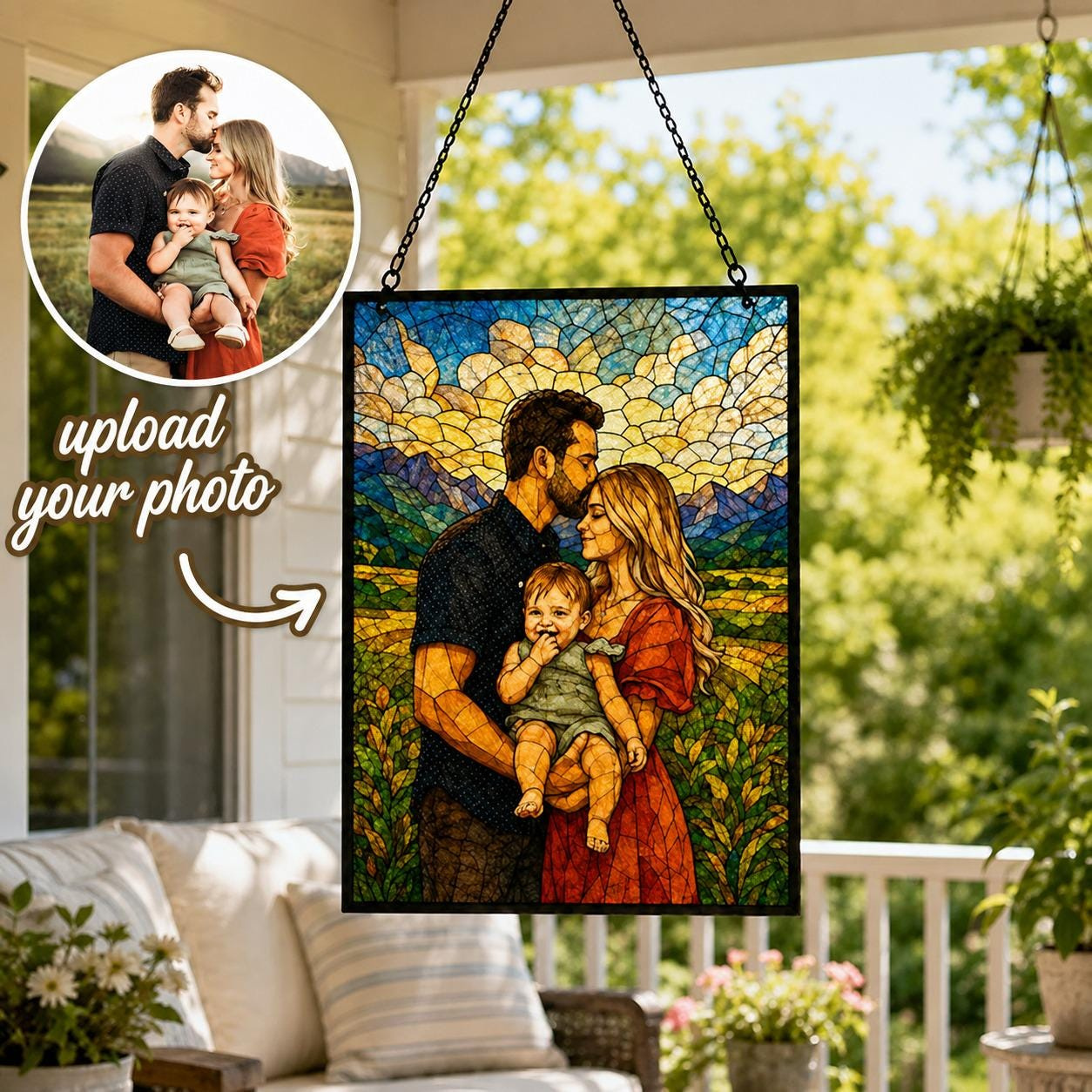 Custom Family Portrait Stained Glass Suncatcher, Personalized Window Hanging Gift for Mom