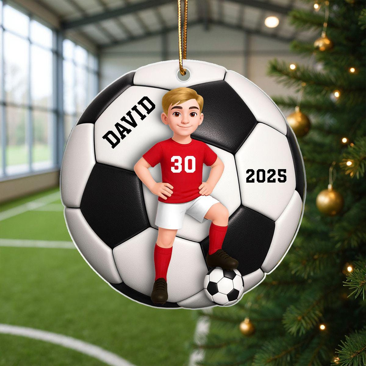 Personalized Soccer Ornament for Girl or Boy, 3D Effect Christmas Keepsake