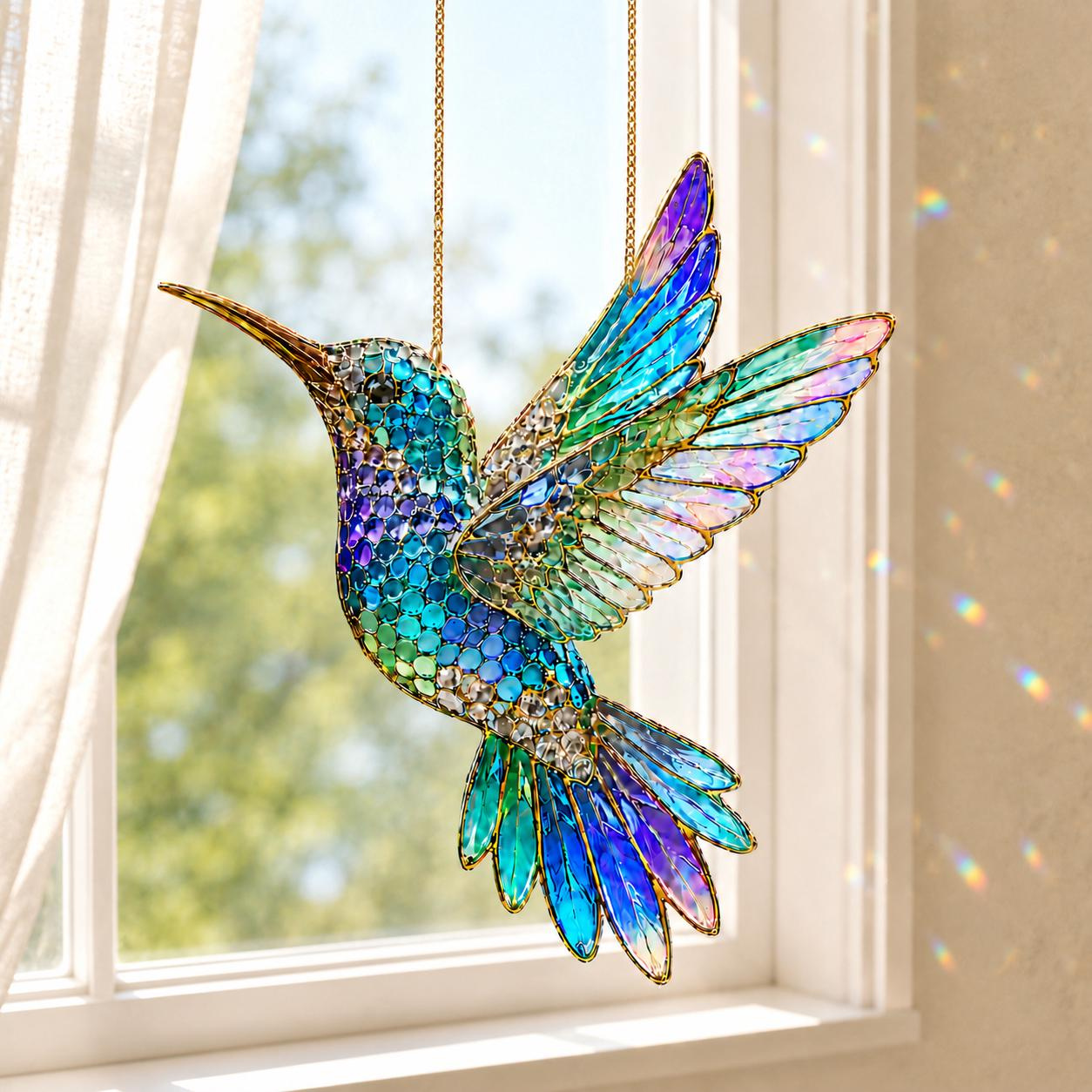 Hummingbird Suncatcher Window Hanging, Personalized Bird Ornament Gift