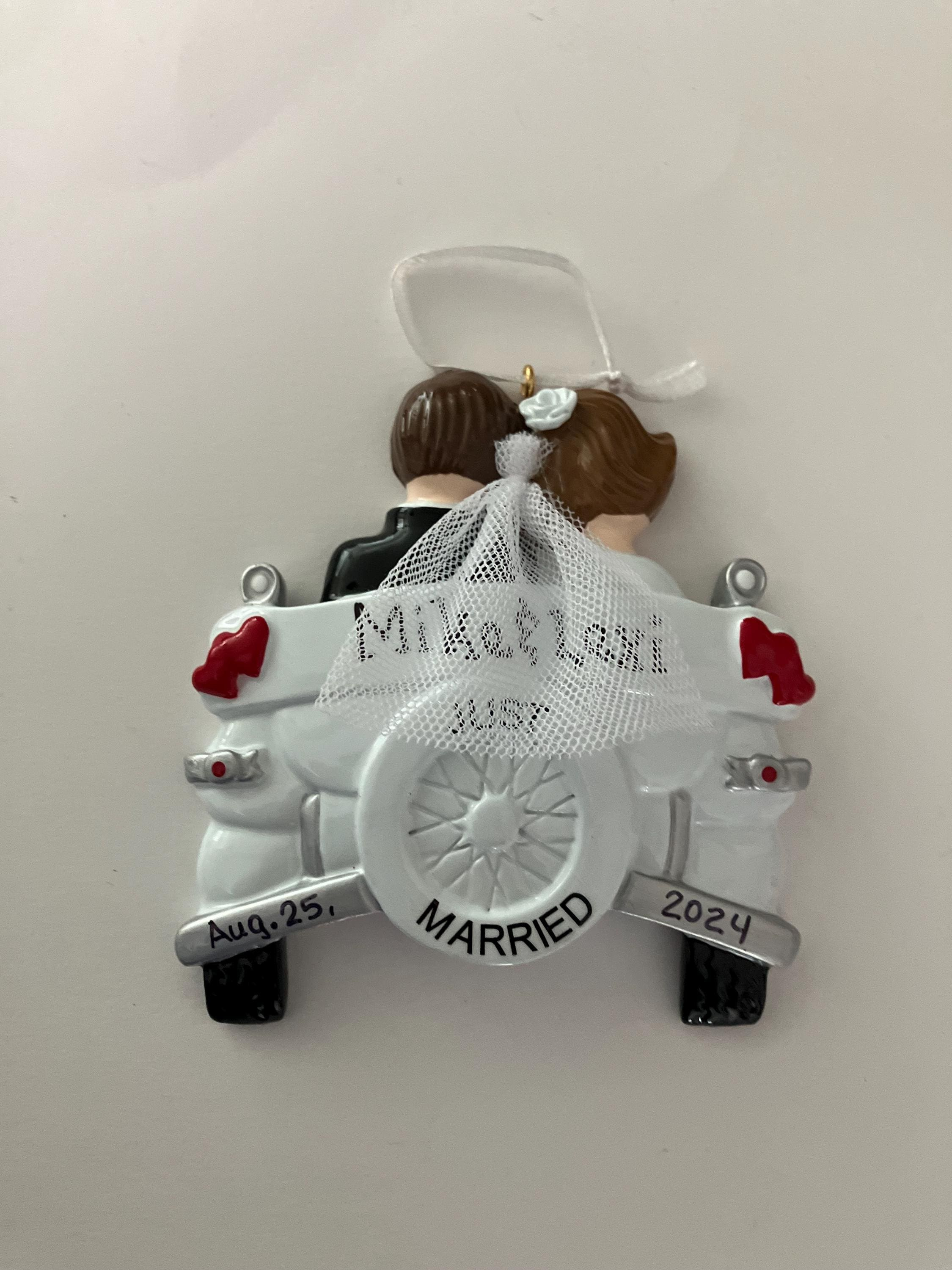 Just Married Car Ornament, Personalized Newlywed Christmas Ornament