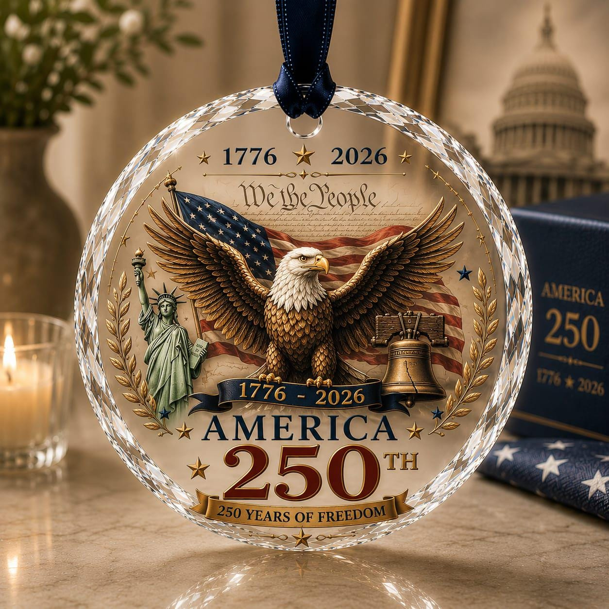 250th Anniversary Patriotic Glass Ornament, American Heritage Christmas Keepsake 250th Anniversary Patriotic Glass Ornament, American Heritage Christmas Keepsake