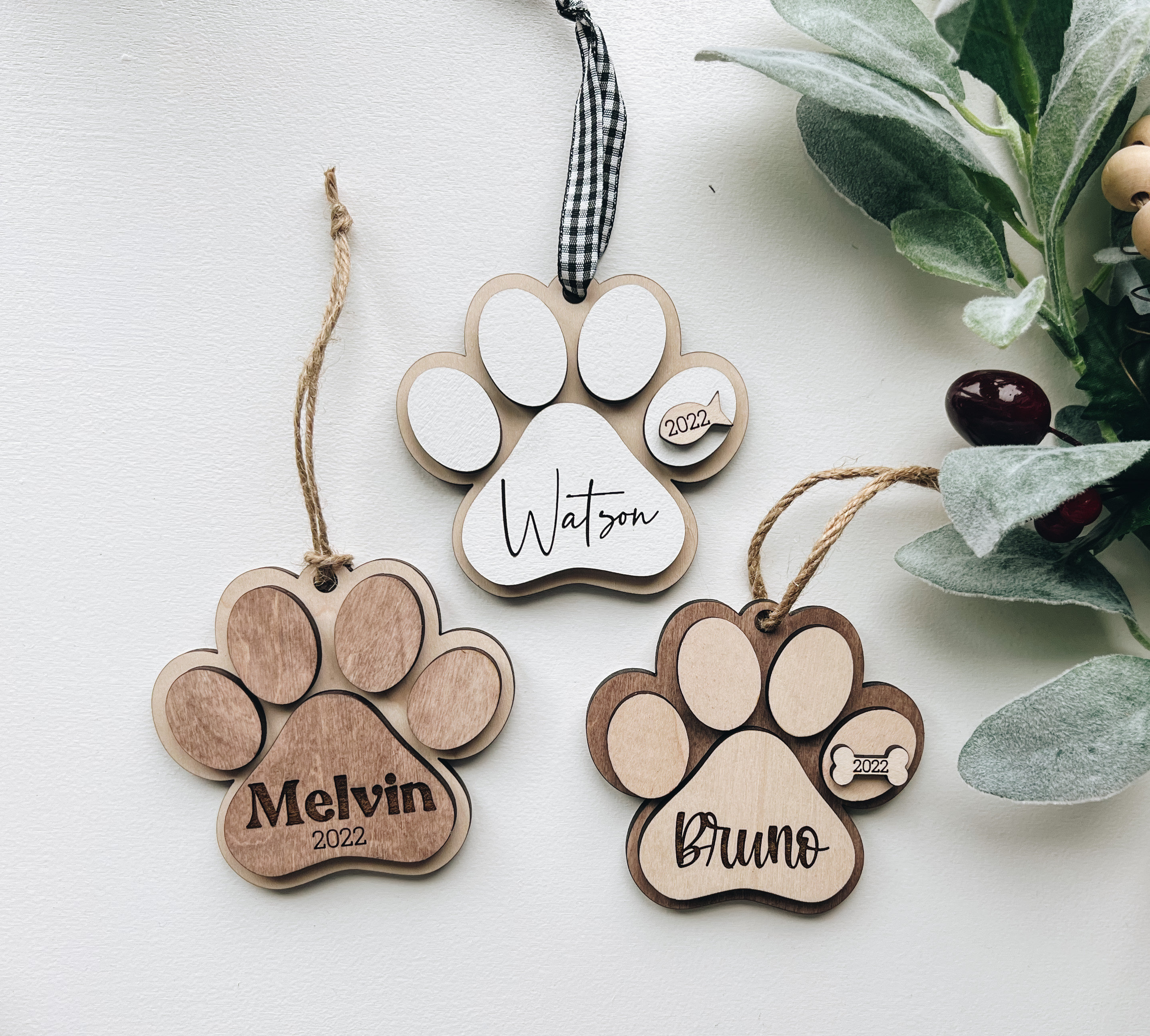 Personalized Dog Christmas Ornament, Pet Memorial Paw Print Ornament Gift