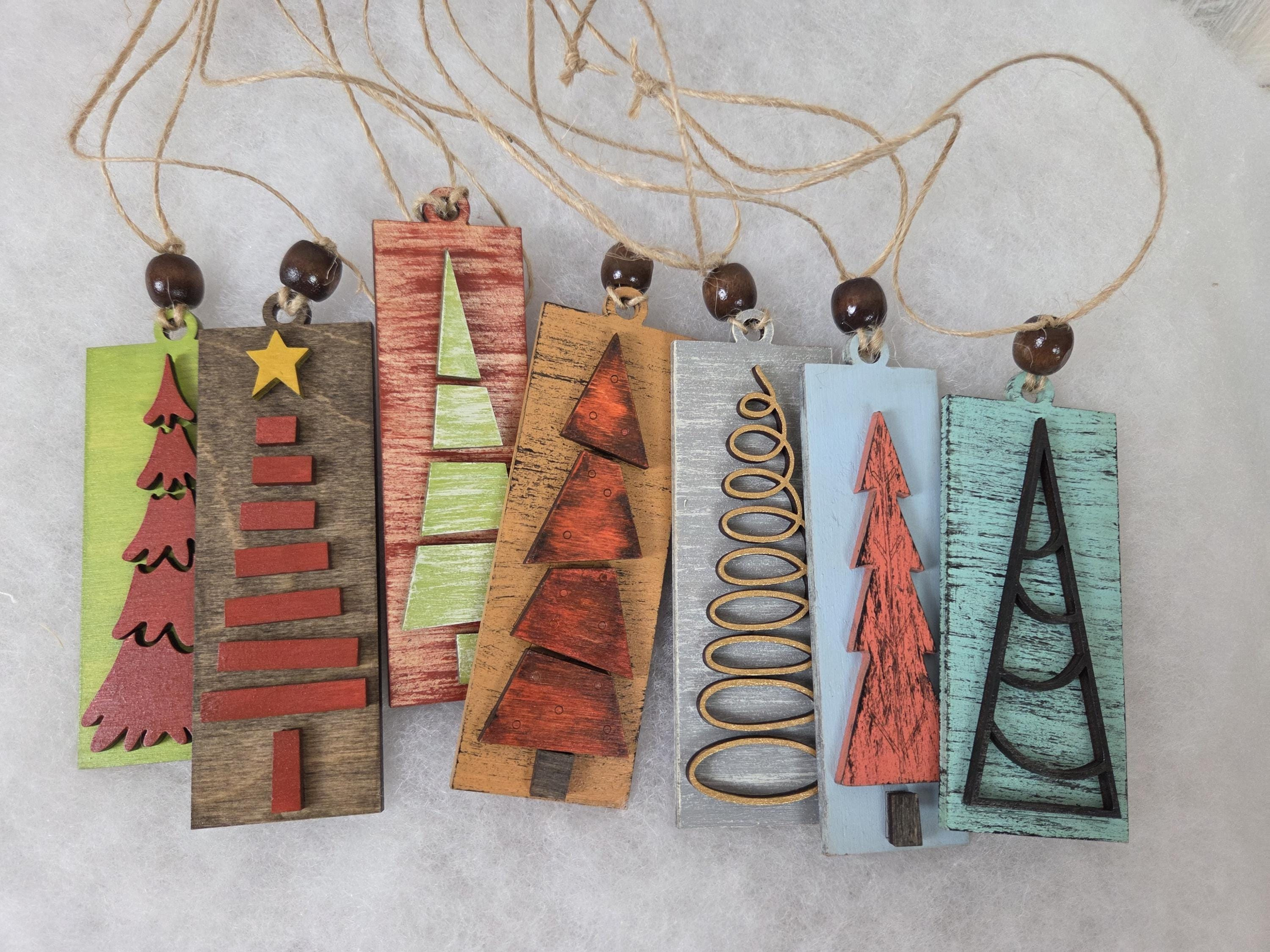 Rustic Wooden Christmas Ornaments Set, Farmhouse Holiday Tree Decorations 4 - MeasureMason Rustic Wooden Christmas Ornaments Set, Farmhouse Holiday Tree Decorations 4
