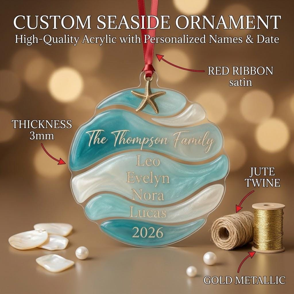Personalized Sea Glass Tree Ornament 2026, Custom Family Christmas Keepsake 4 - MeasureMason Personalized Sea Glass Tree Ornament 2026, Custom Family Christmas Keepsake 4