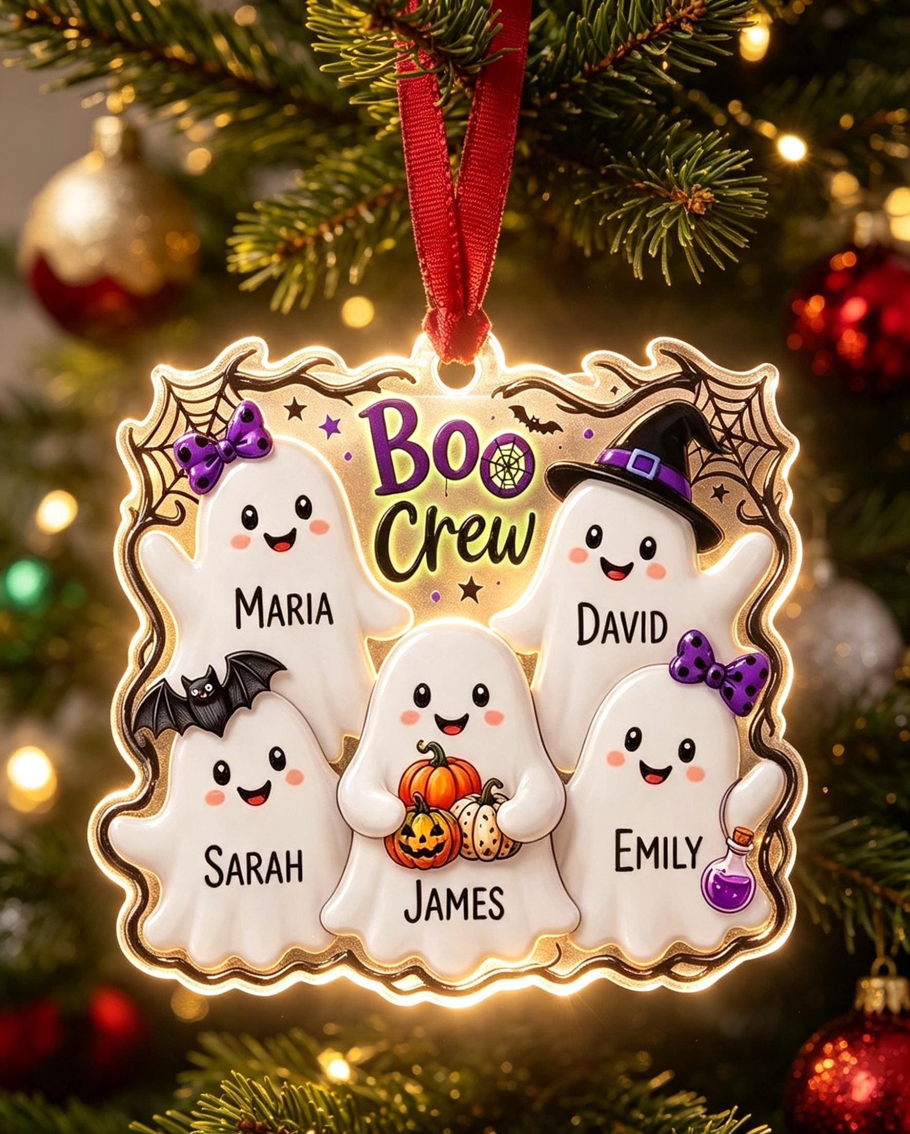 Personalized Family Ghost Ornament, Custom Halloween Boo Crew Acrylic Ornament Personalized Family Ghost Ornament, Custom Halloween Boo Crew Acrylic Ornament