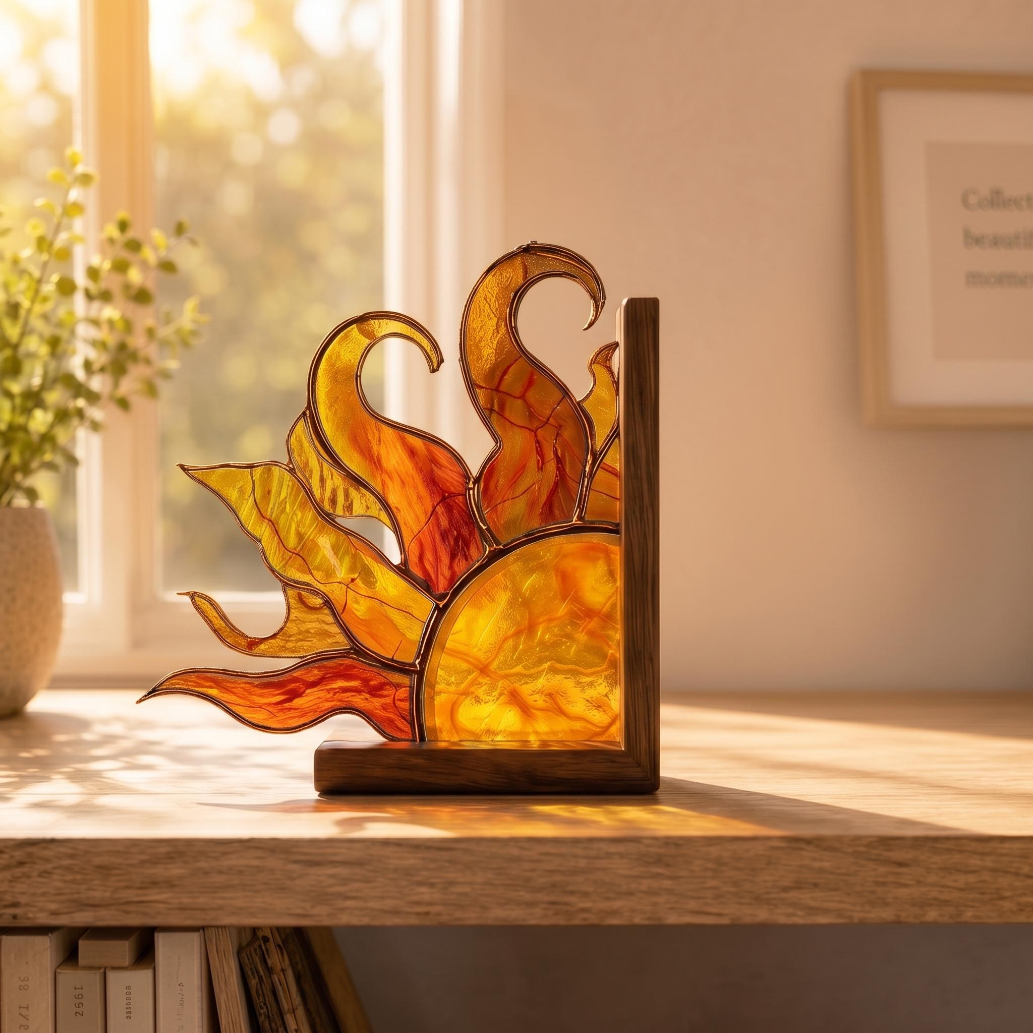 Acrylic Suncatcher Bookends, Celestial Boho Reading Decor, Faux Stained Glass Sunburst 1 - MeasureMason Acrylic Suncatcher Bookends, Celestial Boho Reading Decor, Faux Stained Glass Sunburst 1