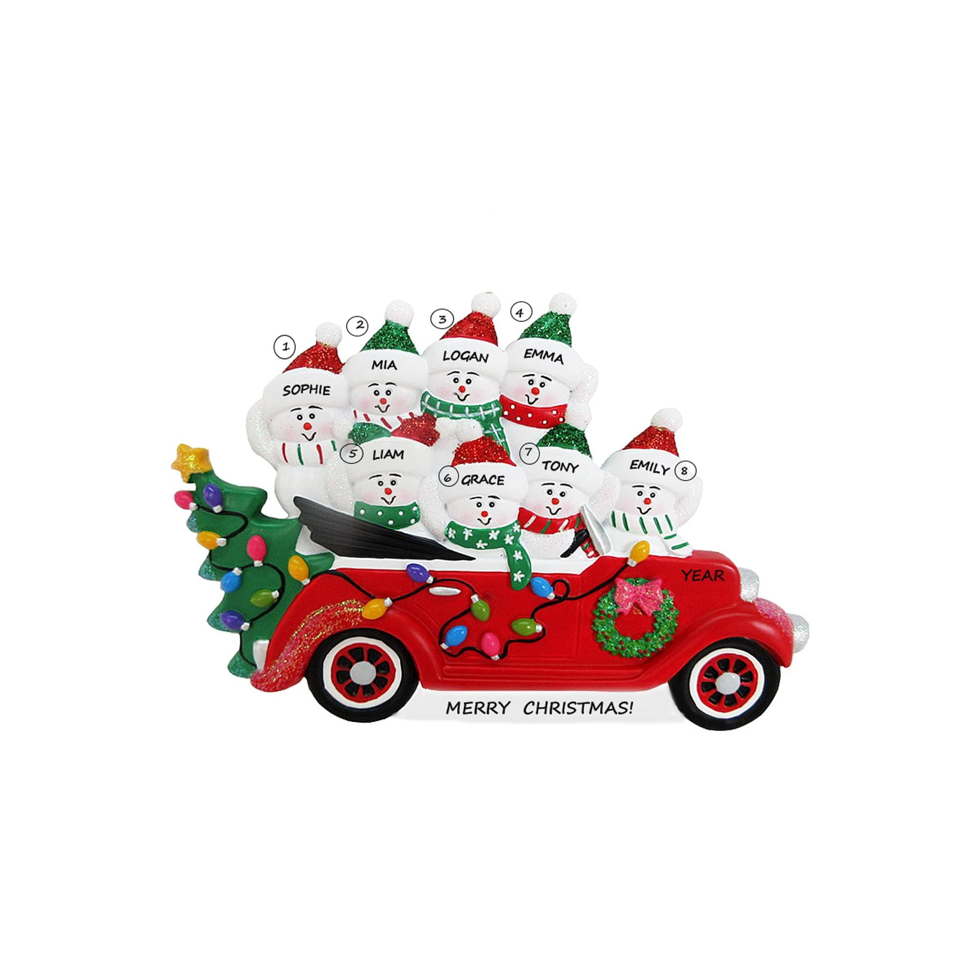 Personalized Family of 8 Red Car Christmas Ornament