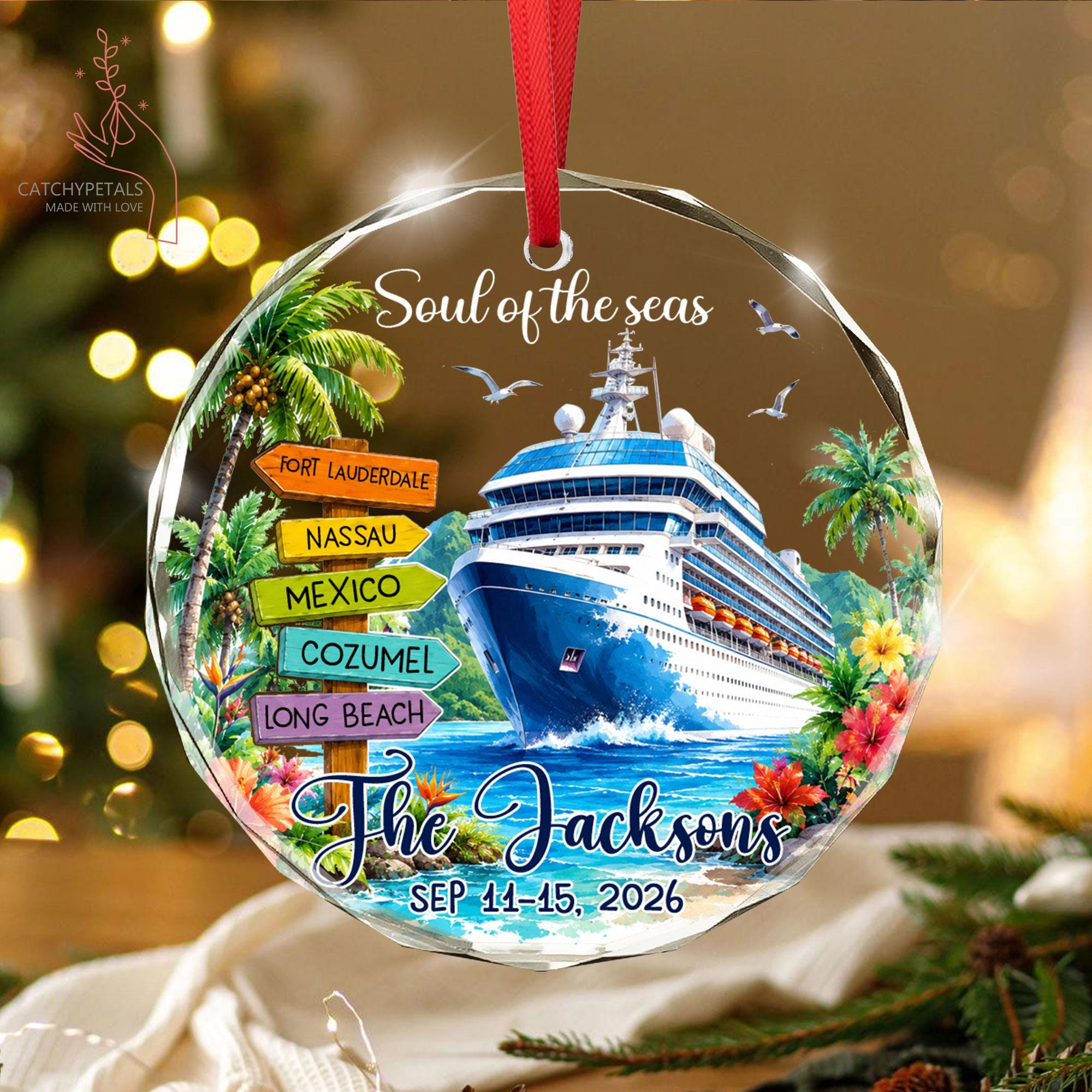 Custom Cruise Ornament, Personalized Travel Keepsake for Family Vacation or Honeymoon