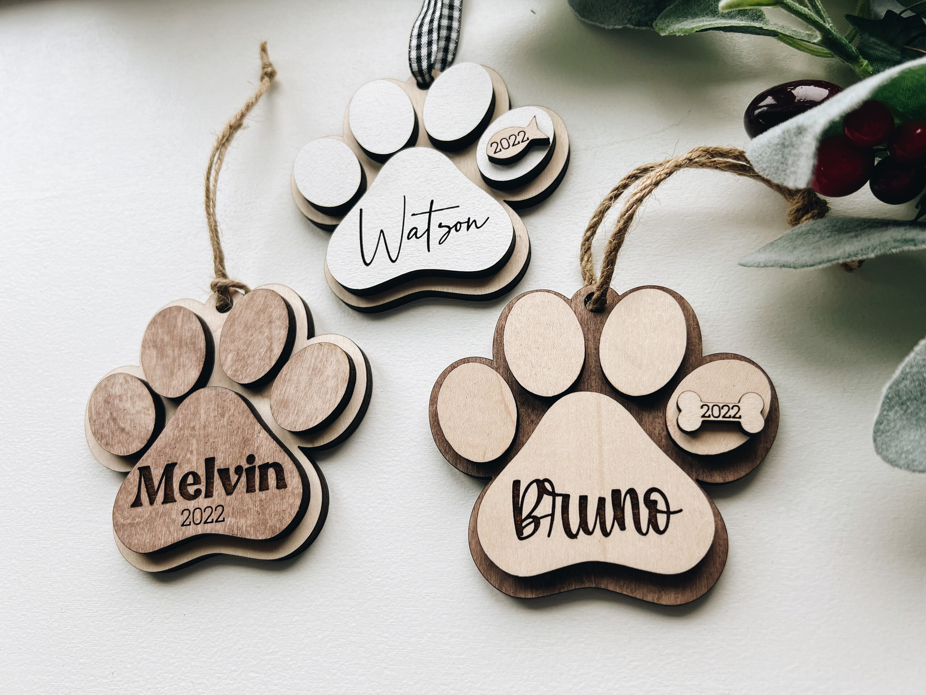 Personalized Dog Christmas Ornament, Pet Memorial Paw Print Ornament Gift 3 - MeasureMason Personalized Dog Christmas Ornament, Pet Memorial Paw Print Ornament Gift 3