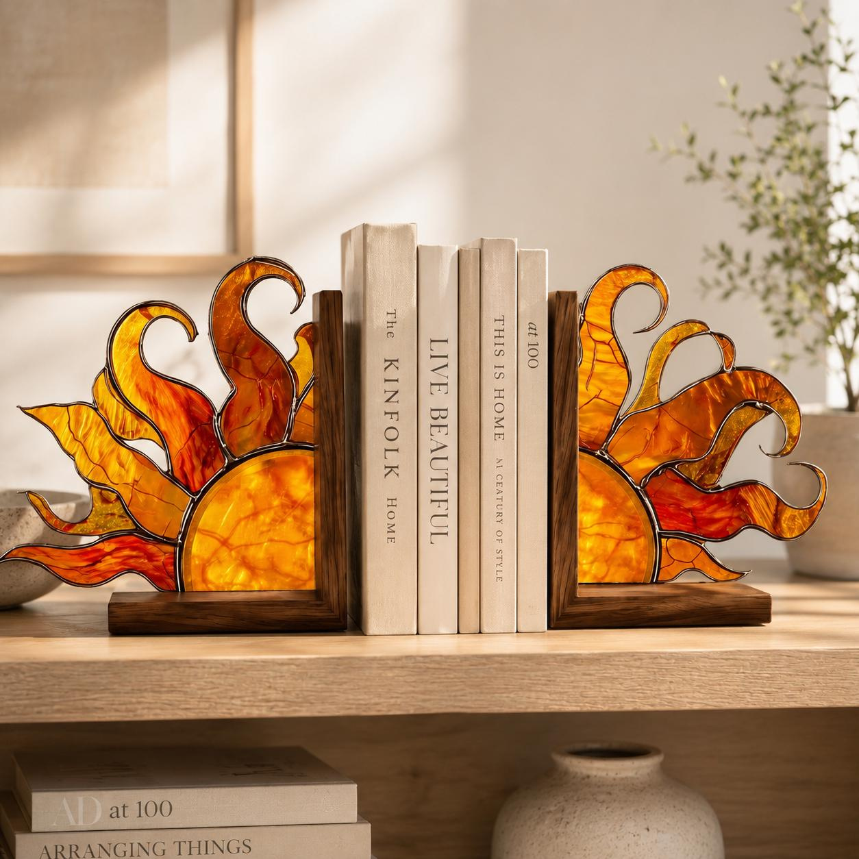 Acrylic Suncatcher Bookends, Celestial Boho Reading Decor, Faux Stained Glass Sunburst 3 - MeasureMason Acrylic Suncatcher Bookends, Celestial Boho Reading Decor, Faux Stained Glass Sunburst 3
