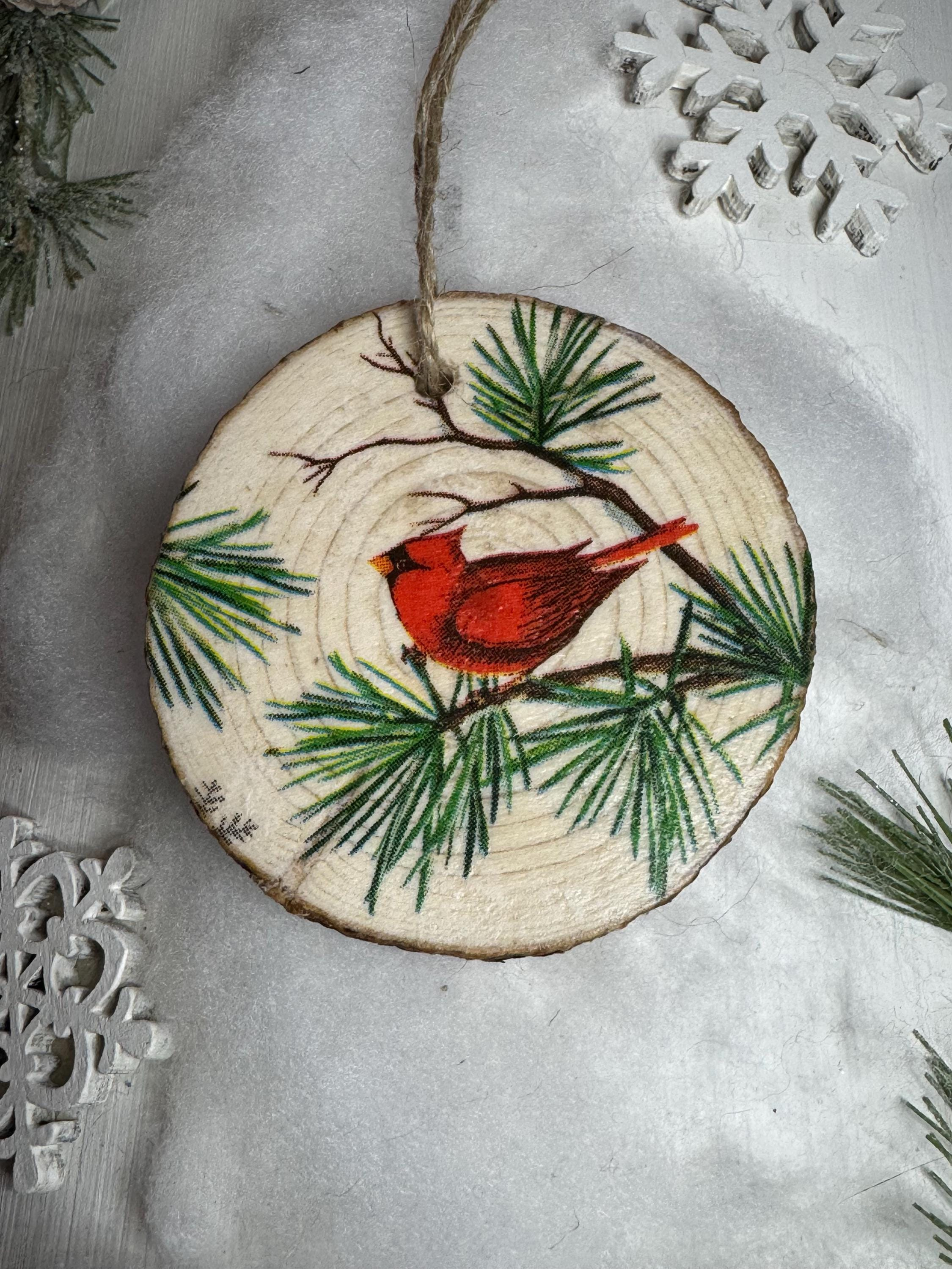 Rustic Cardinal Christmas Ornament on Natural Wood Slice Rustic Cardinal Christmas Ornament on Natural Wood Slice