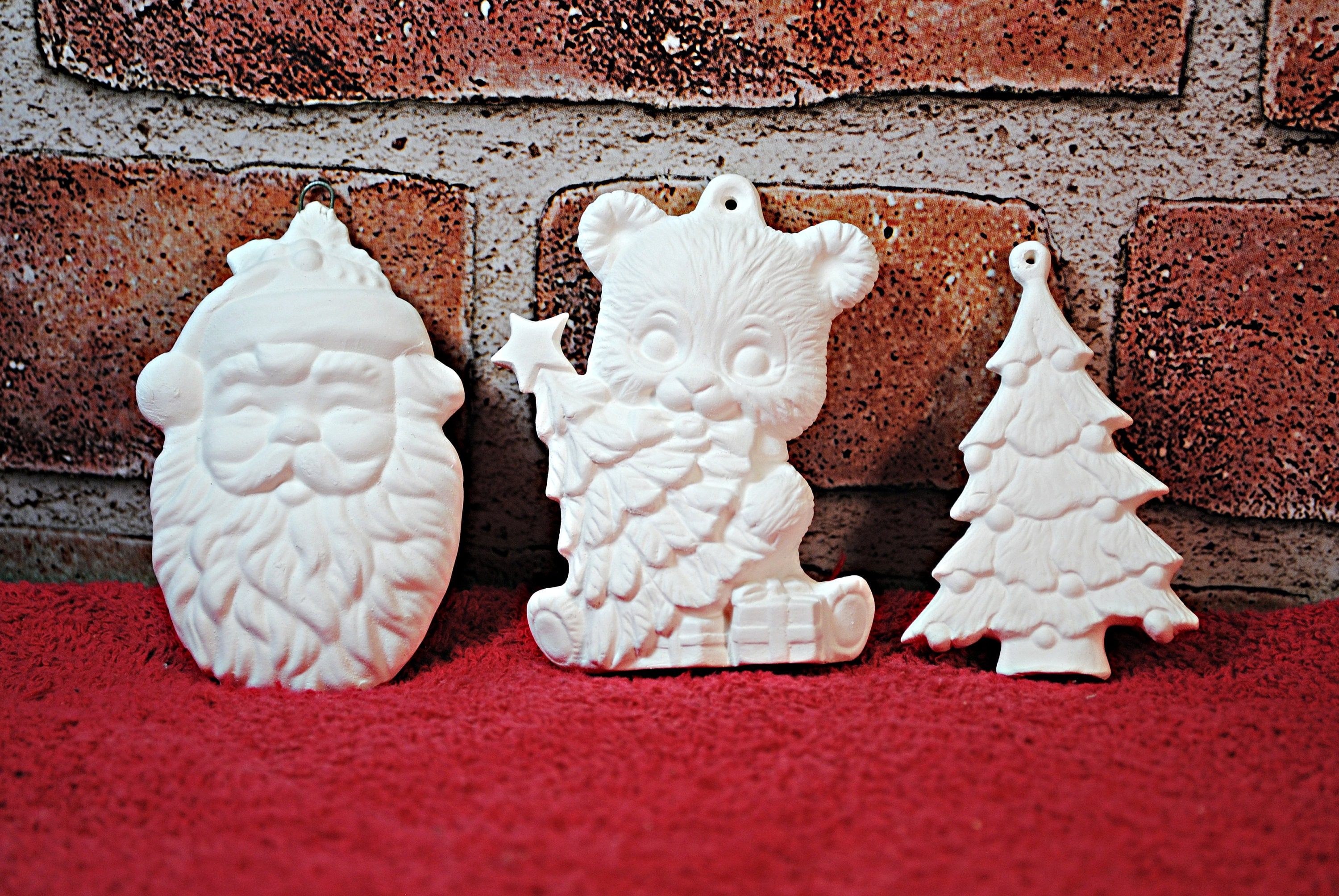 Set of 3 Unpainted Ceramic Christmas Ornaments for Painting