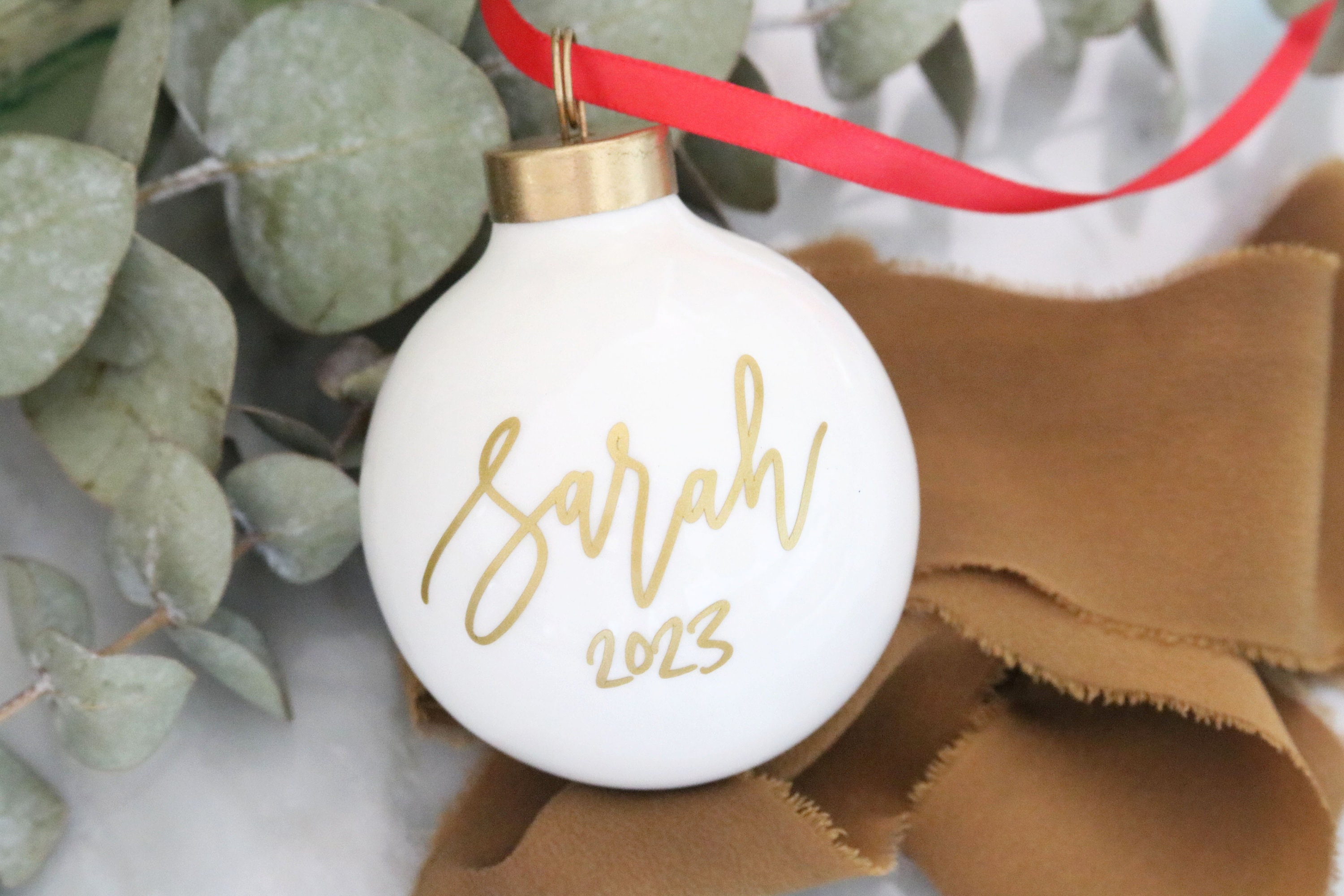 Personalized Christmas Ornament, Custom Round Porcelain Name Ornament for Tree Decor 4 - MeasureMason Personalized Christmas Ornament, Custom Round Porcelain Name Ornament for Tree Decor 4