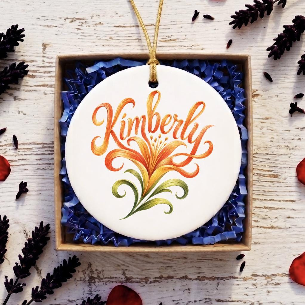 Personalized Flower Ornament, Custom Name Christmas Keepsake, Double Sided Floral Gift Personalized Flower Ornament, Custom Name Christmas Keepsake, Double Sided Floral Gift
