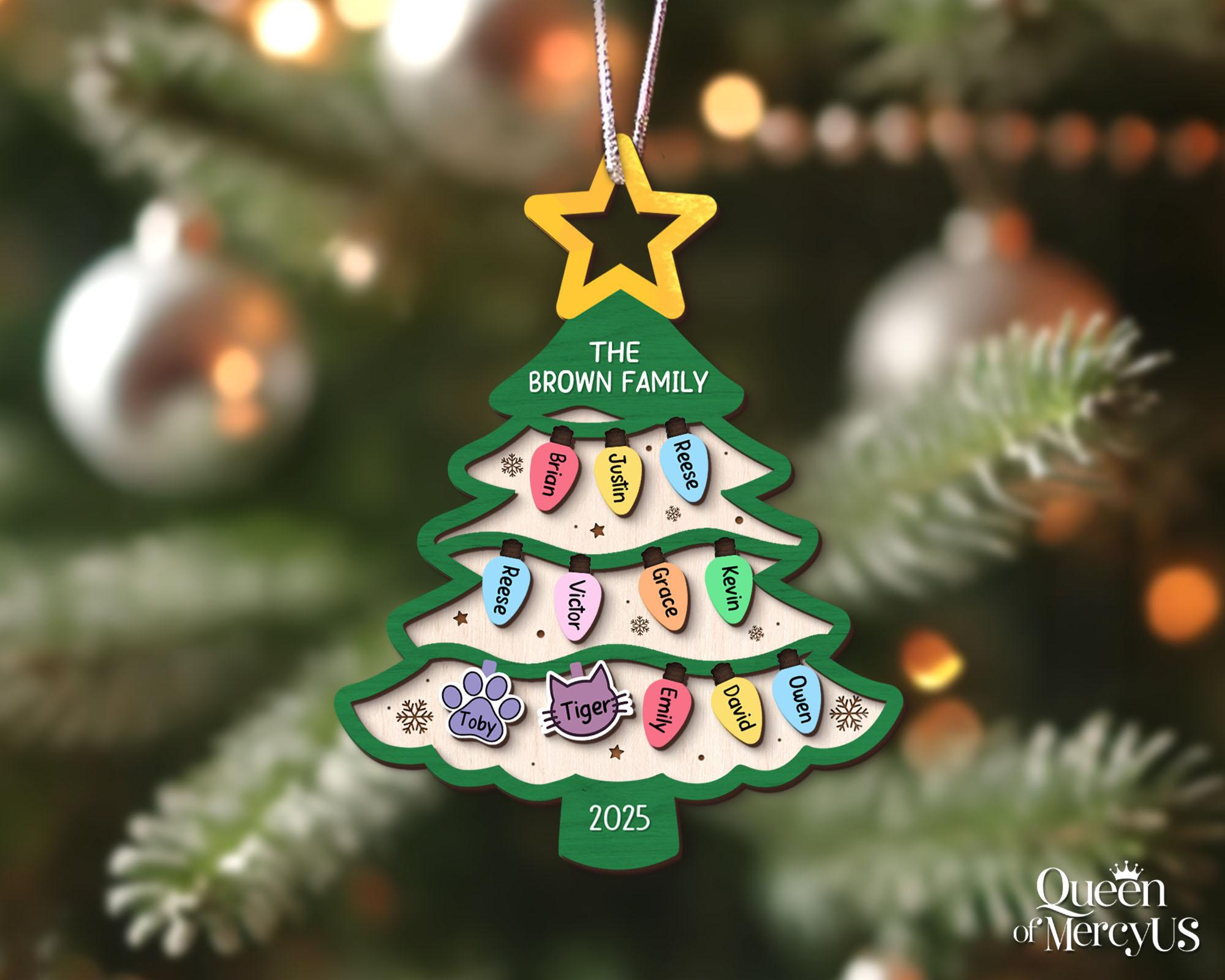Personalized Family Tree Ornament 2025 Custom Family With Pet Christmas Ornament 3 - MeasureMason Personalized Family Tree Ornament 2025 Custom Family With Pet Christmas Ornament 3