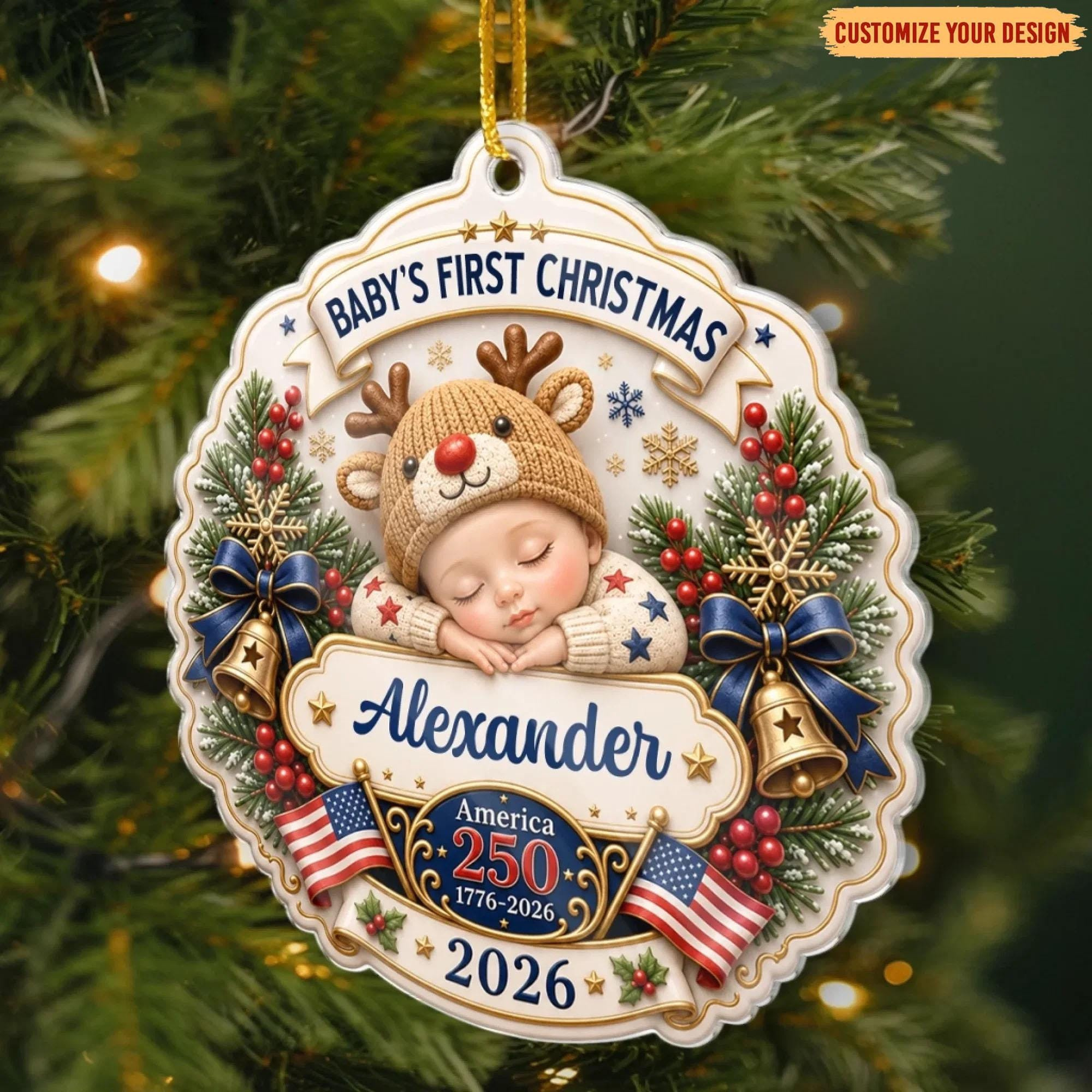 Personalized Baby First Christmas Ornament, Patriotic Newborn Keepsake 2 - MeasureMason Personalized Baby First Christmas Ornament, Patriotic Newborn Keepsake 2