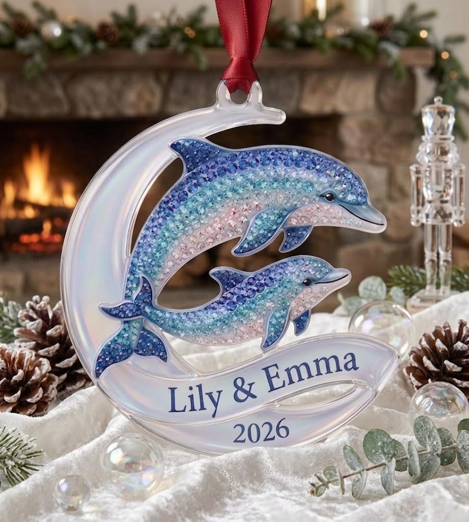 Personalized Dolphin Christmas Ornament 2026 Custom Name Coastal Family Gift